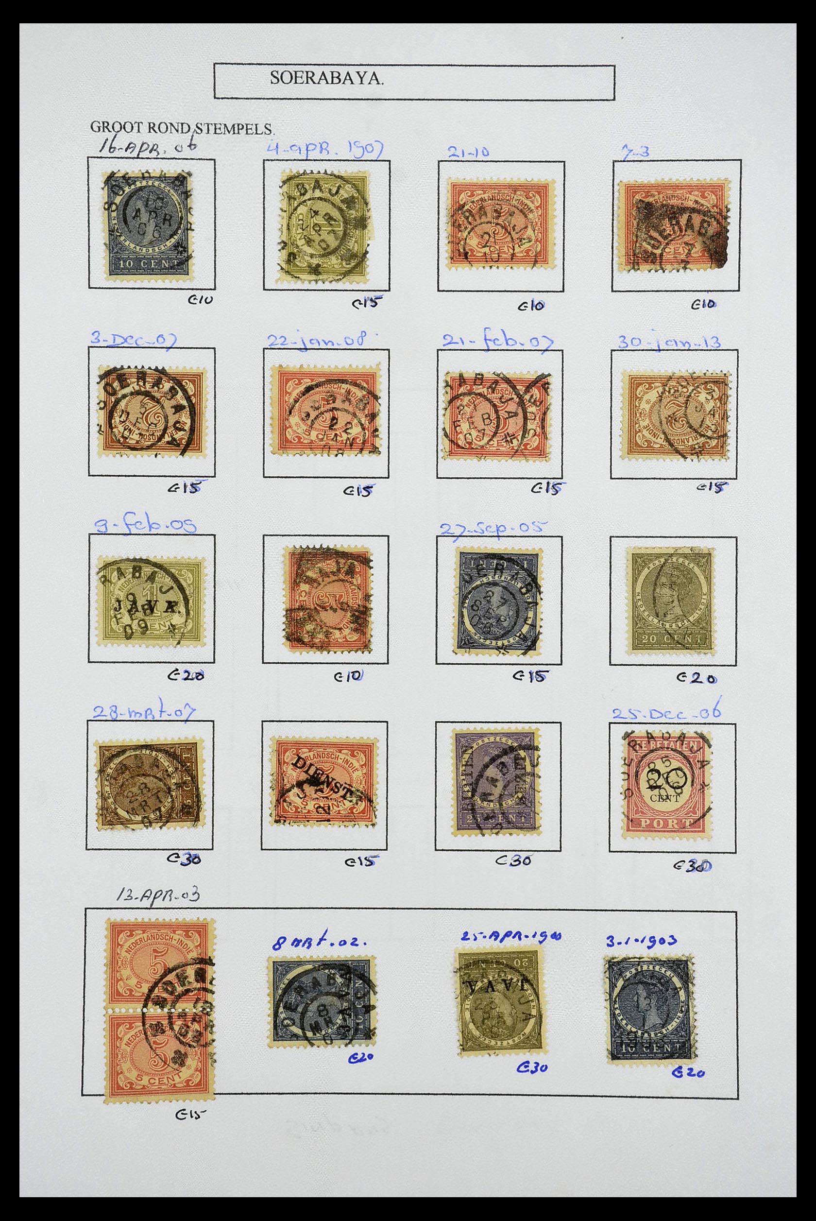 34682 093 - Stamp Collection 34682 Dutch east Indies cancels 1864-1935.