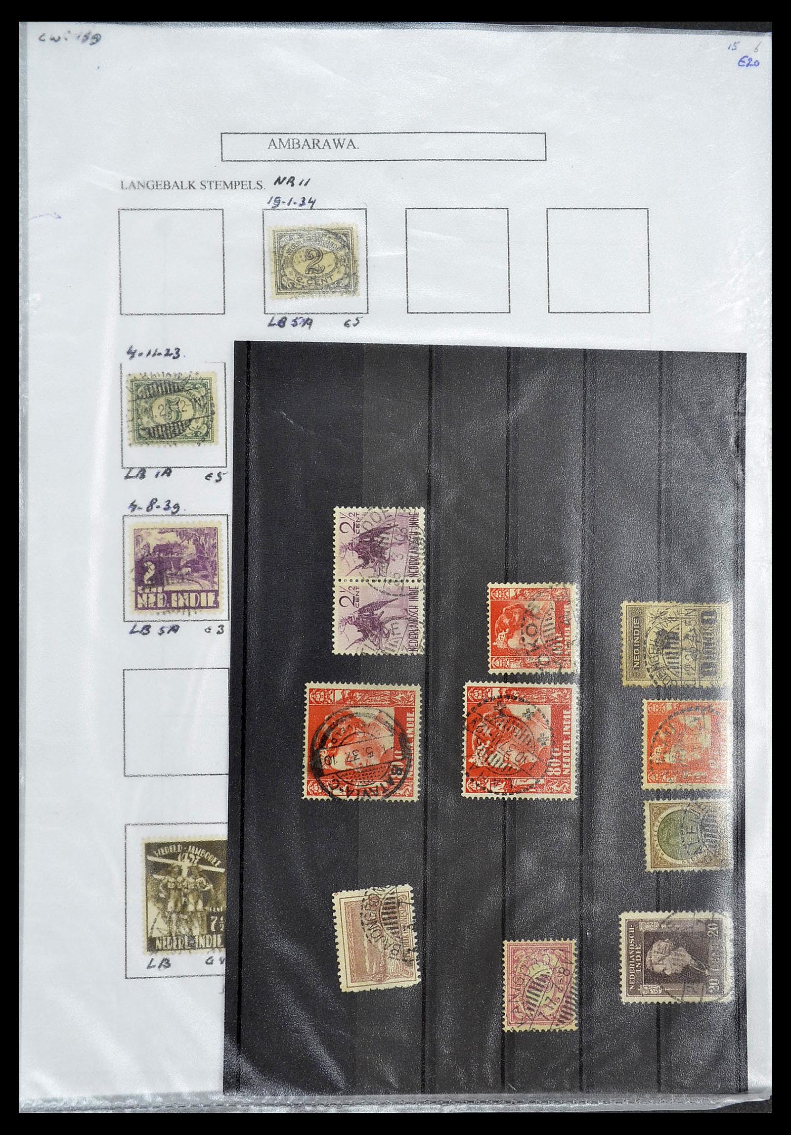 34693 001 - Stamp Collection 34693 Dutch east Indies cancels 1917-1948.