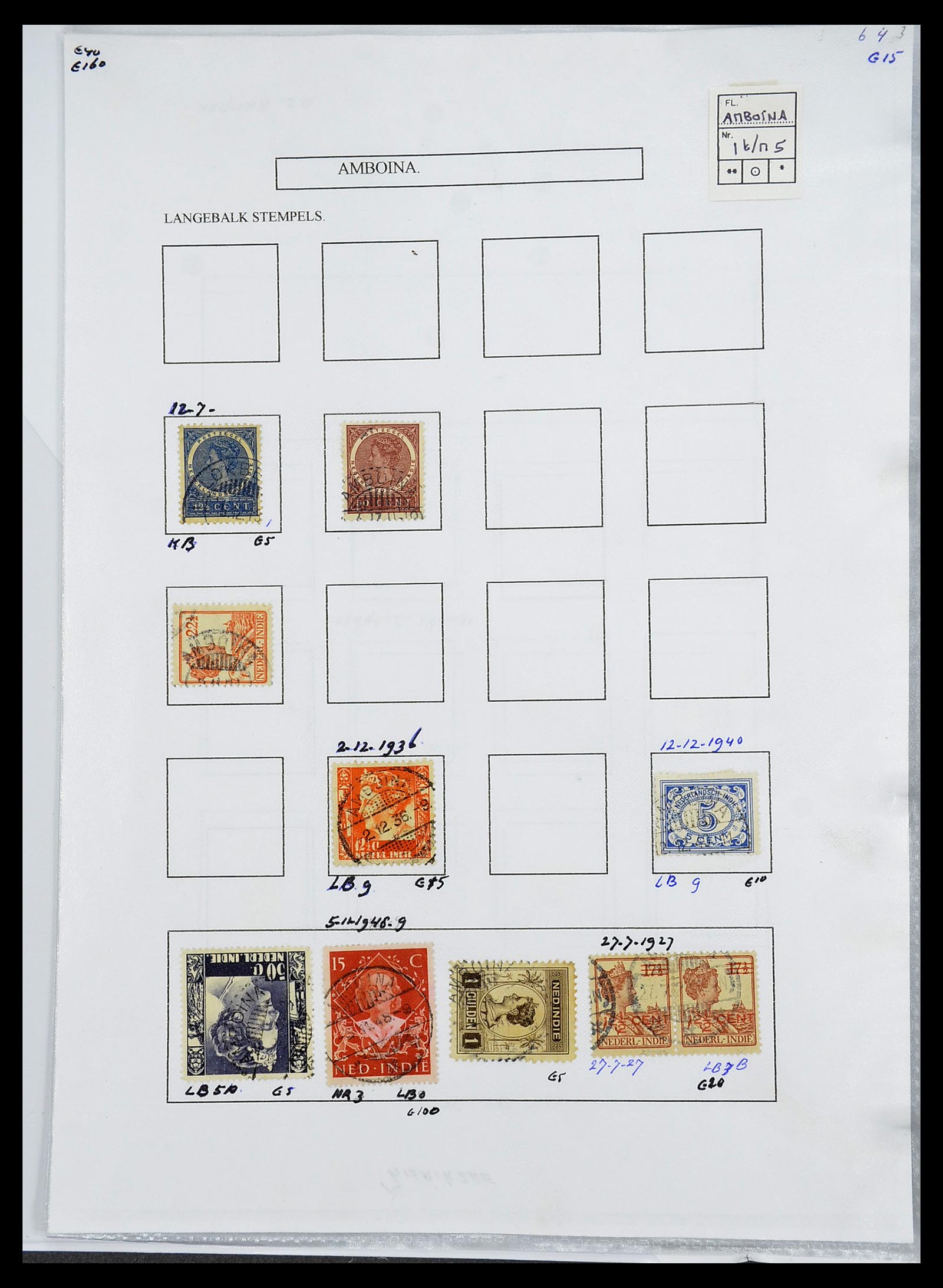 34693 003 - Postzegelverzameling 34693 Nederlands Indië stempels 1917-1948.