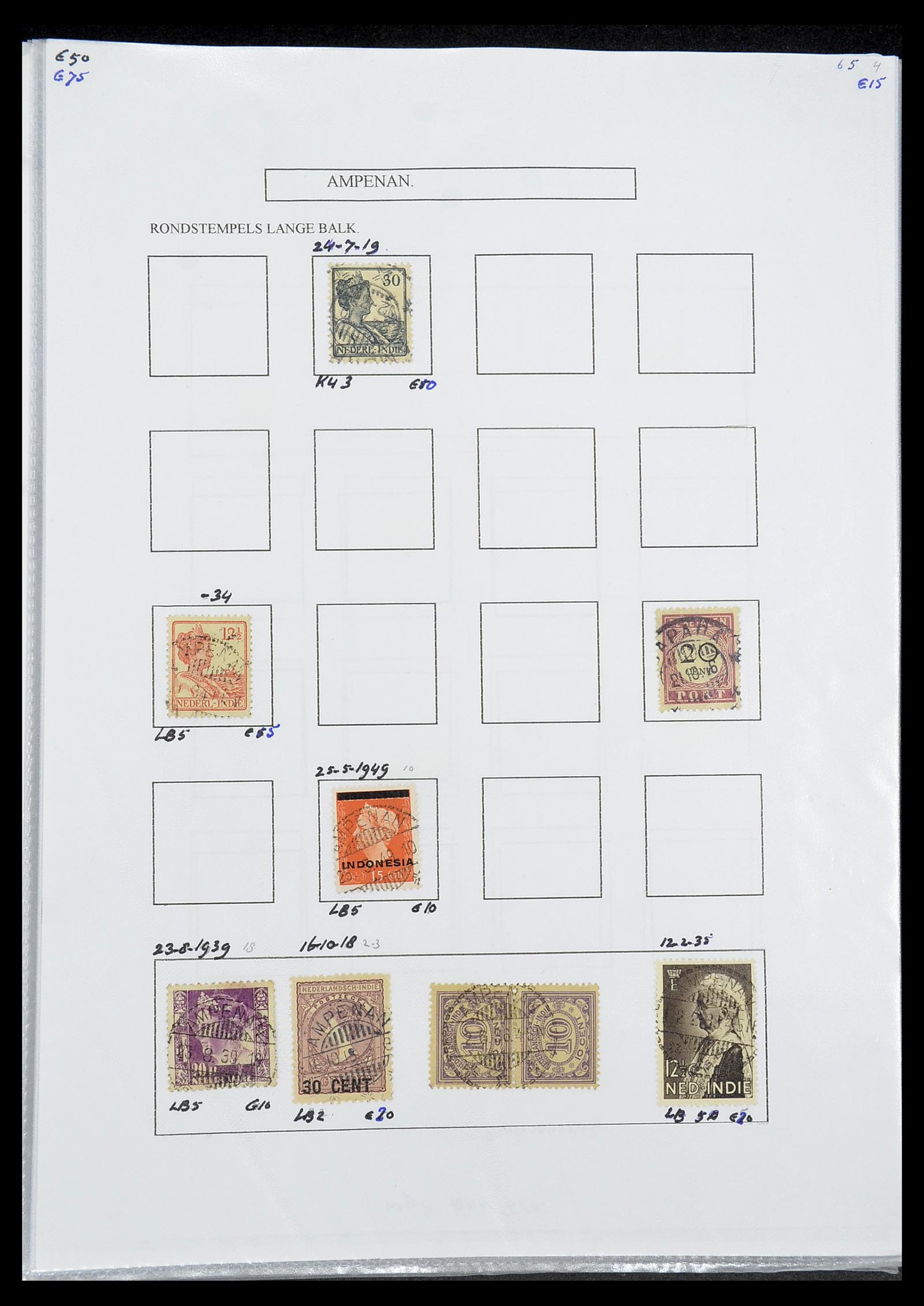 34693 004 - Stamp Collection 34693 Dutch east Indies cancels 1917-1948.