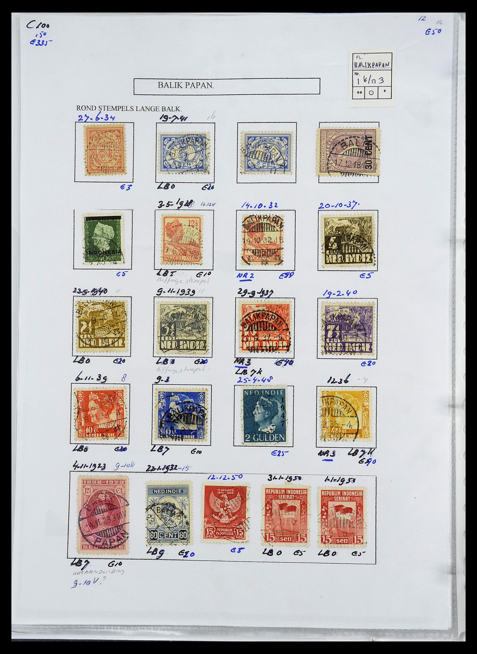 34693 011 - Postzegelverzameling 34693 Nederlands Indië stempels 1917-1948.