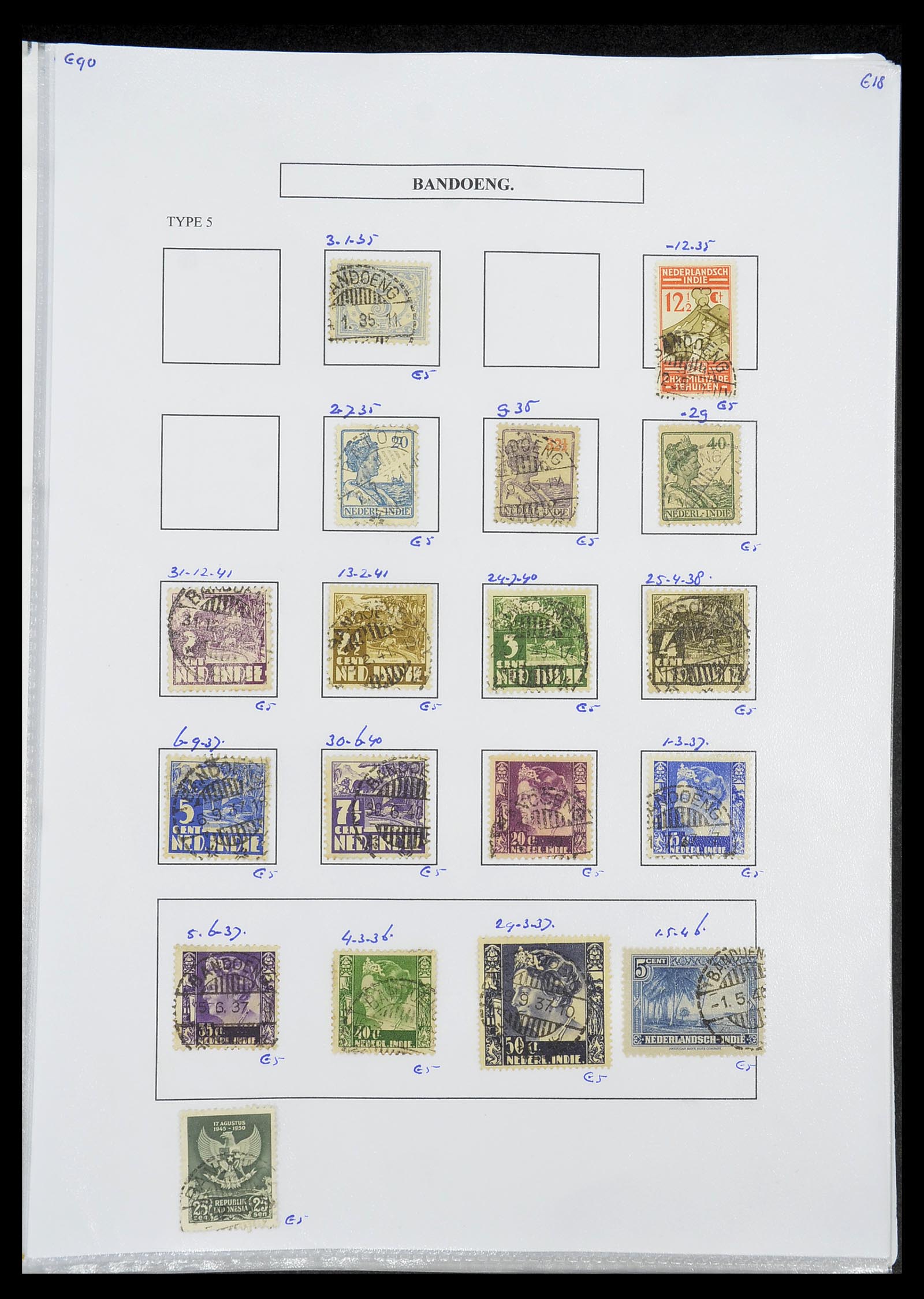 34693 020 - Stamp Collection 34693 Dutch east Indies cancels 1917-1948.