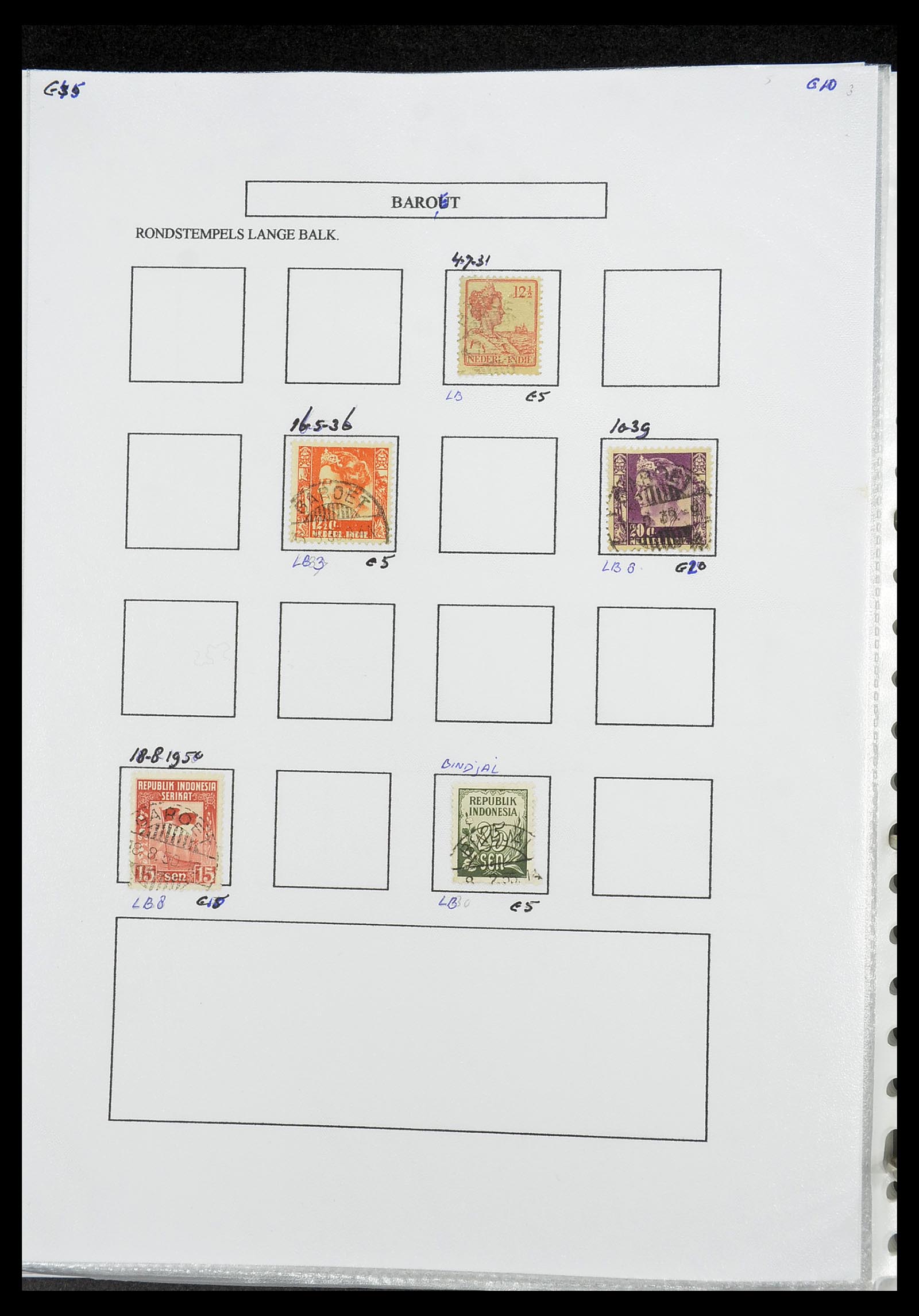 34693 043 - Stamp Collection 34693 Dutch east Indies cancels 1917-1948.