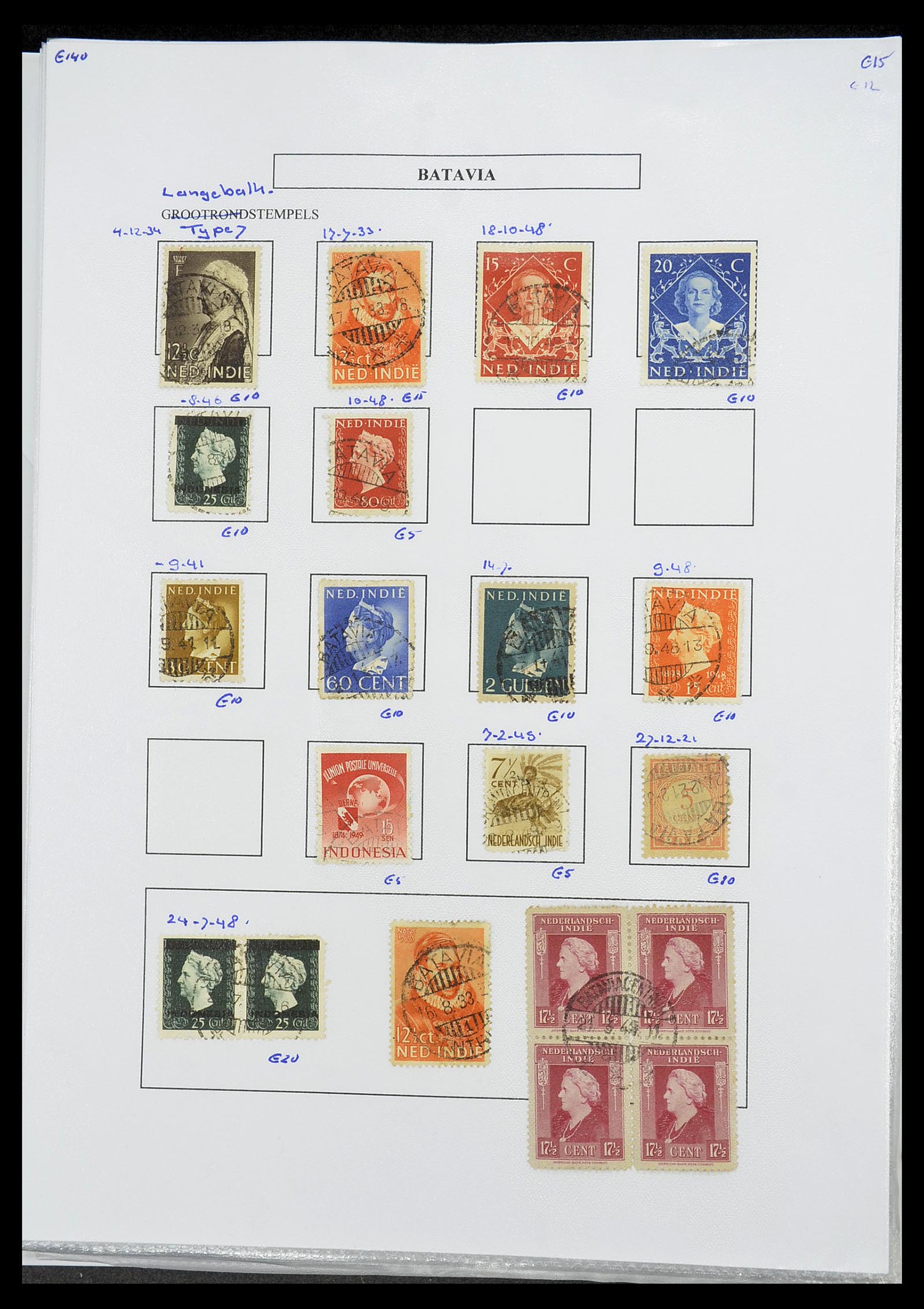 34693 051 - Stamp Collection 34693 Dutch east Indies cancels 1917-1948.