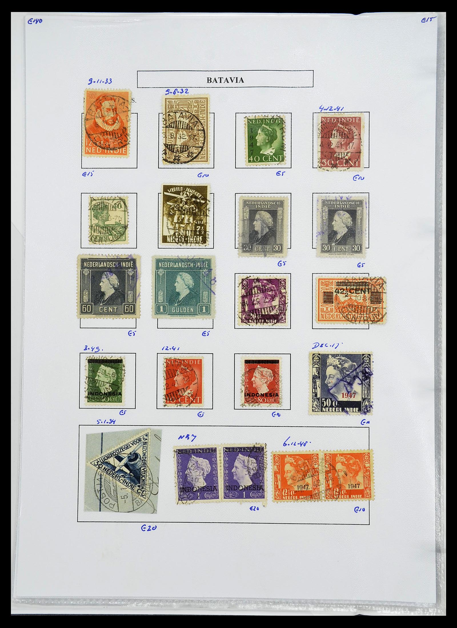 34693 065 - Postzegelverzameling 34693 Nederlands Indië stempels 1917-1948.