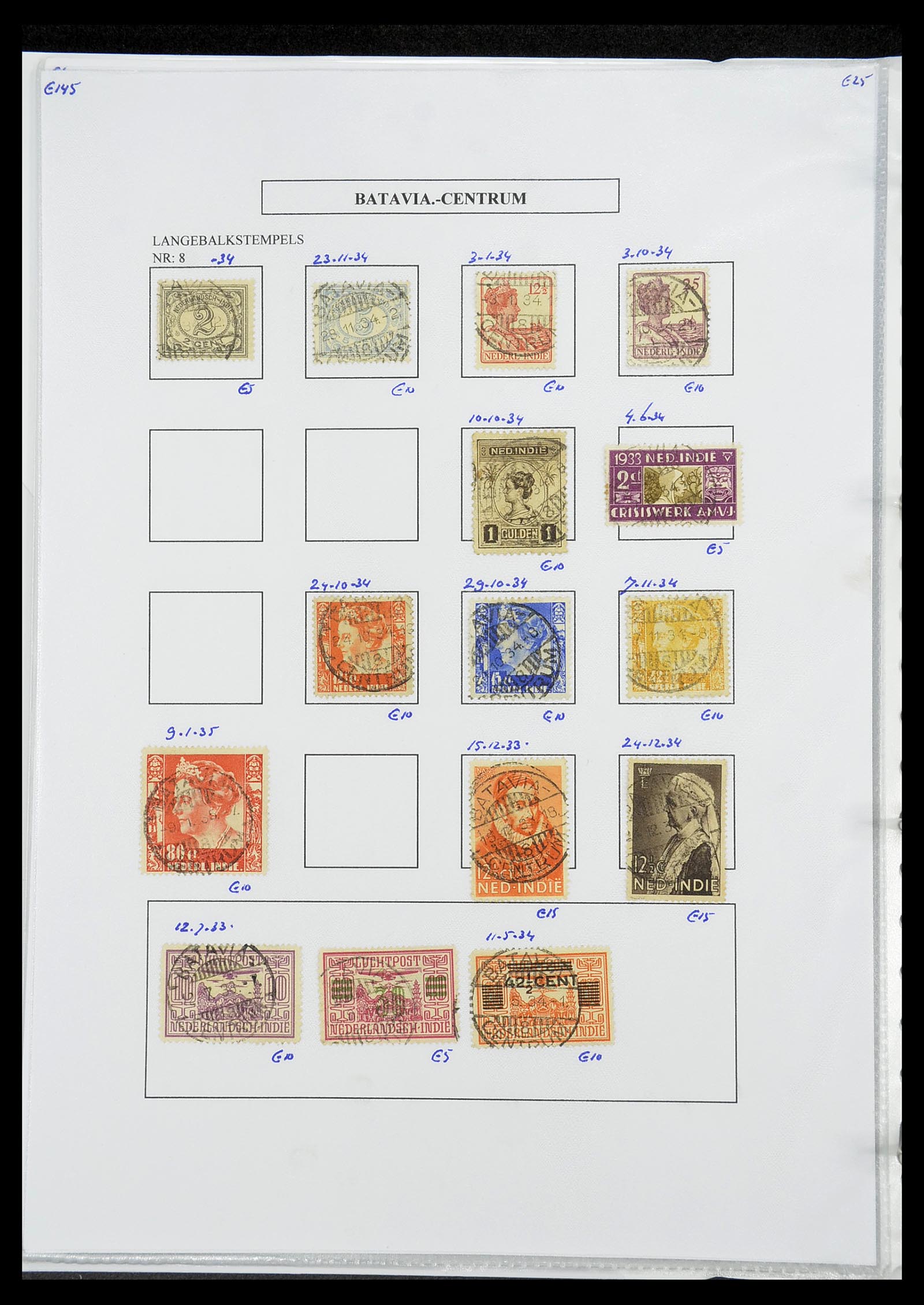 34693 073 - Stamp Collection 34693 Dutch east Indies cancels 1917-1948.