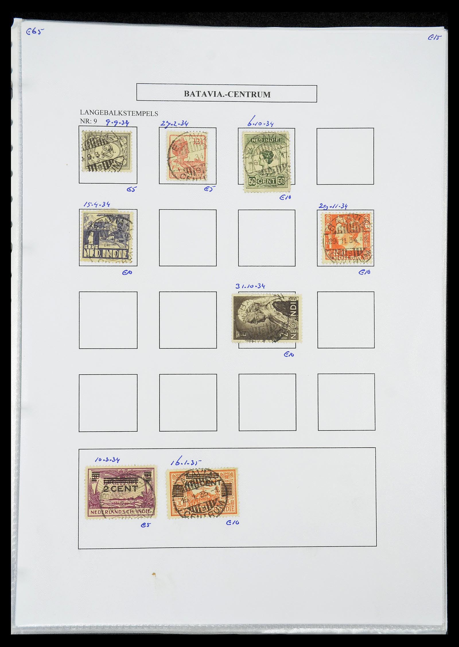 34693 074 - Stamp Collection 34693 Dutch east Indies cancels 1917-1948.