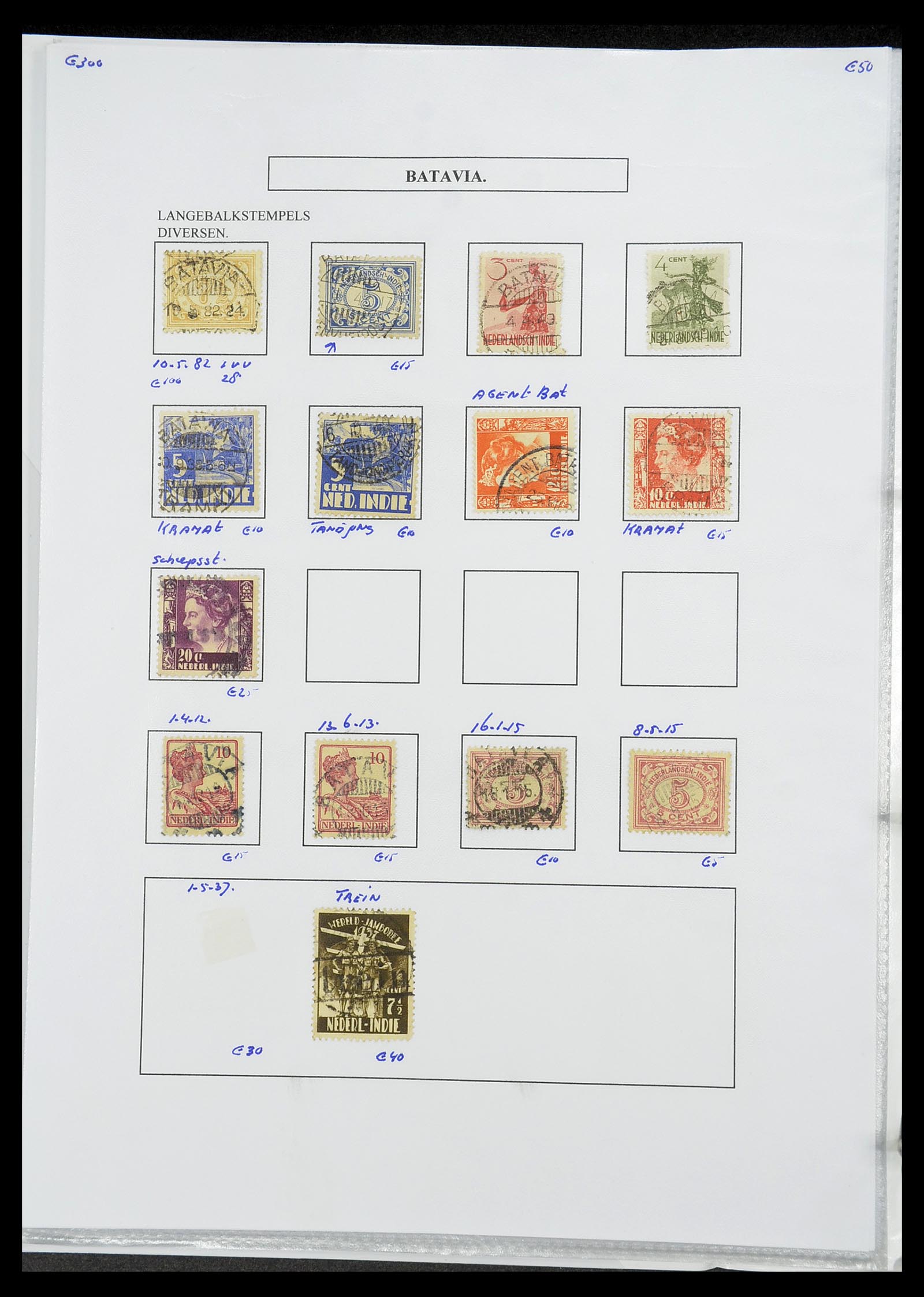 34693 083 - Stamp Collection 34693 Dutch east Indies cancels 1917-1948.
