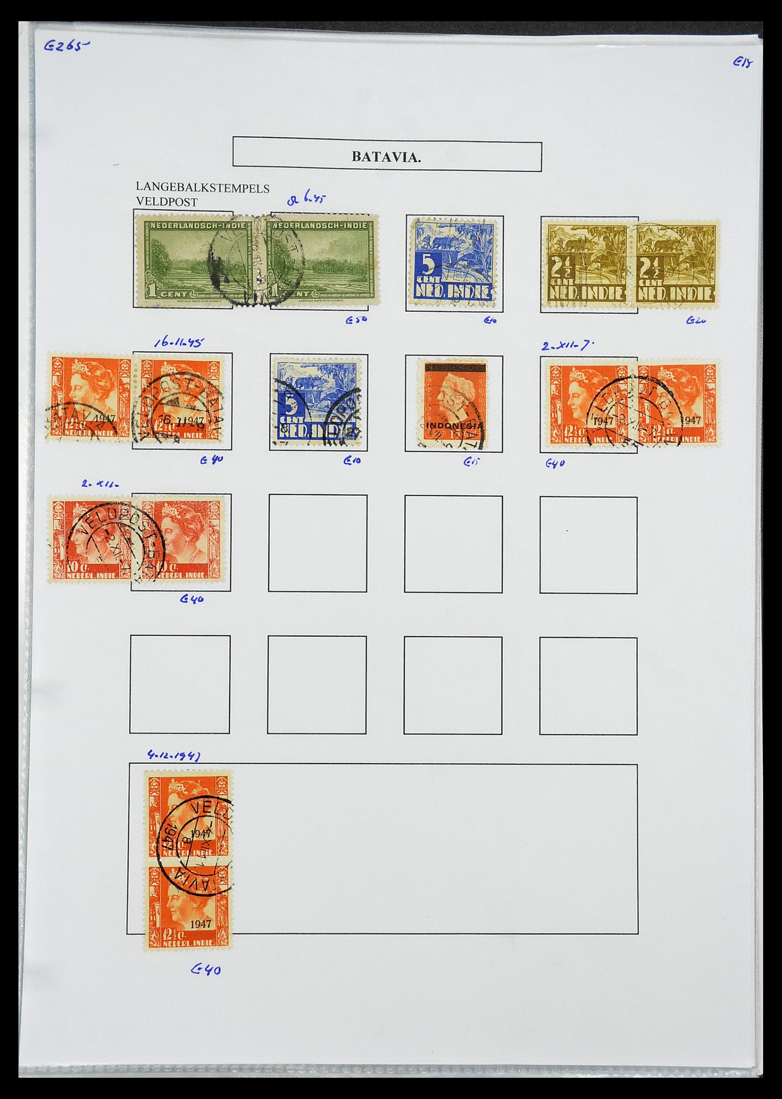 34693 084 - Postzegelverzameling 34693 Nederlands Indië stempels 1917-1948.