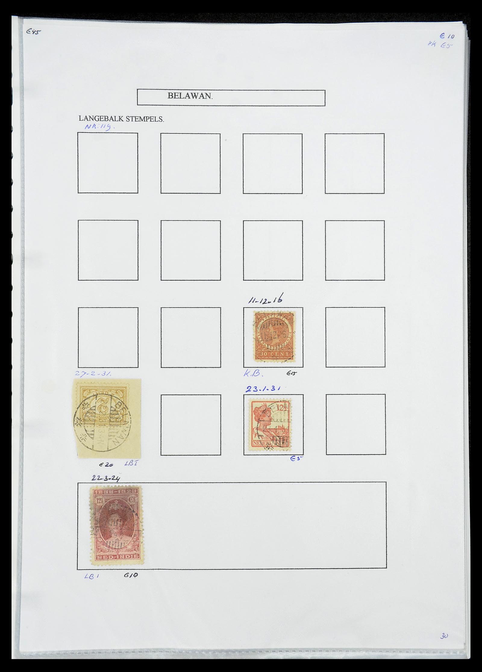 34693 088 - Stamp Collection 34693 Dutch east Indies cancels 1917-1948.