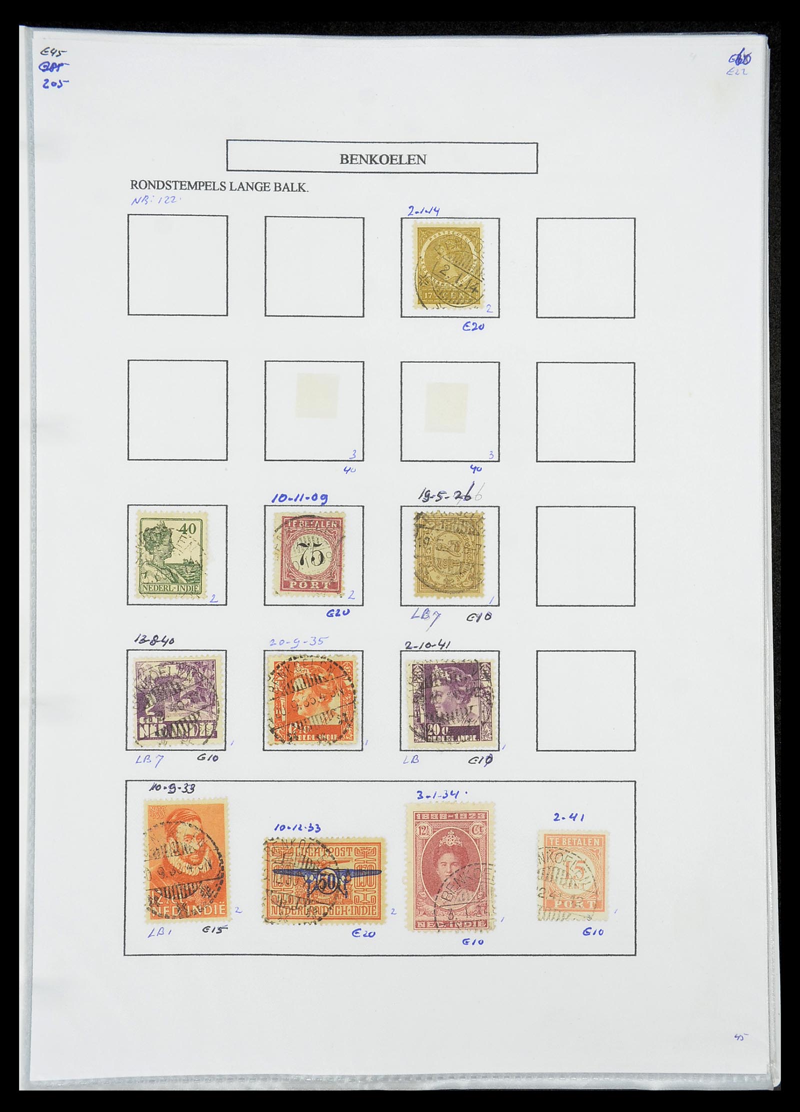 34693 092 - Postzegelverzameling 34693 Nederlands Indië stempels 1917-1948.