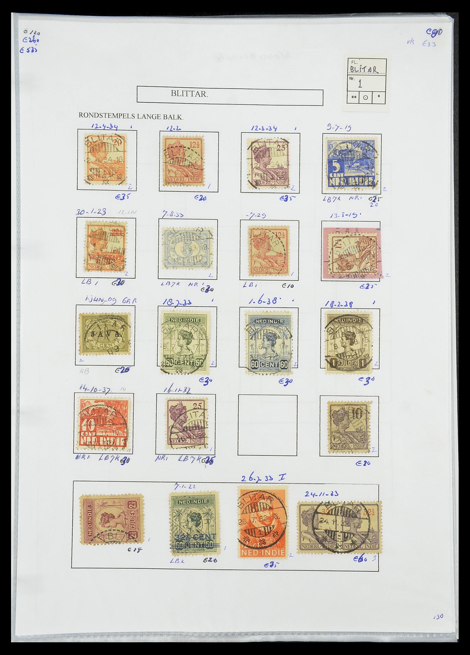 34693 098 - Postzegelverzameling 34693 Nederlands Indië stempels 1917-1948.