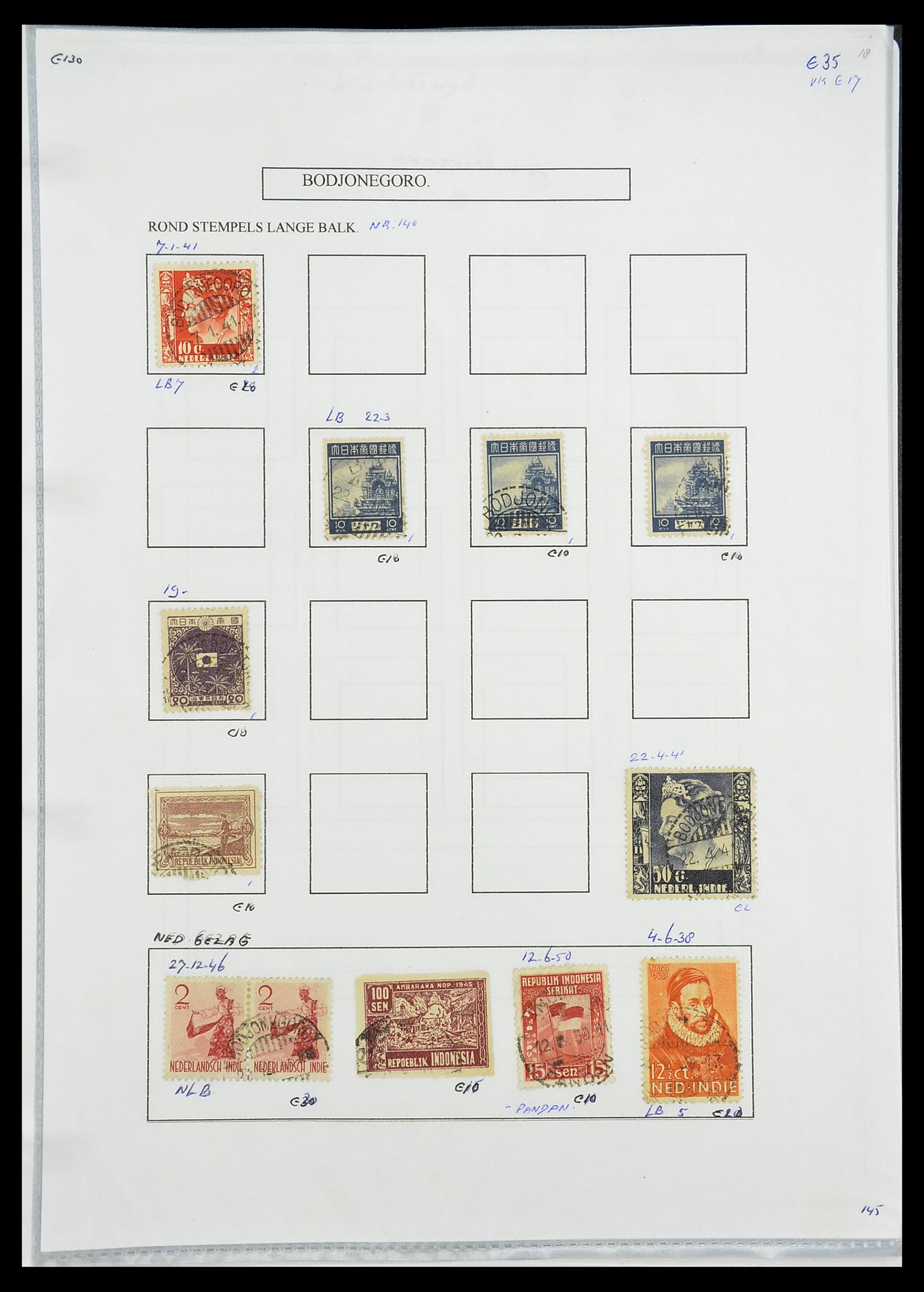 34693 099 - Stamp Collection 34693 Dutch east Indies cancels 1917-1948.
