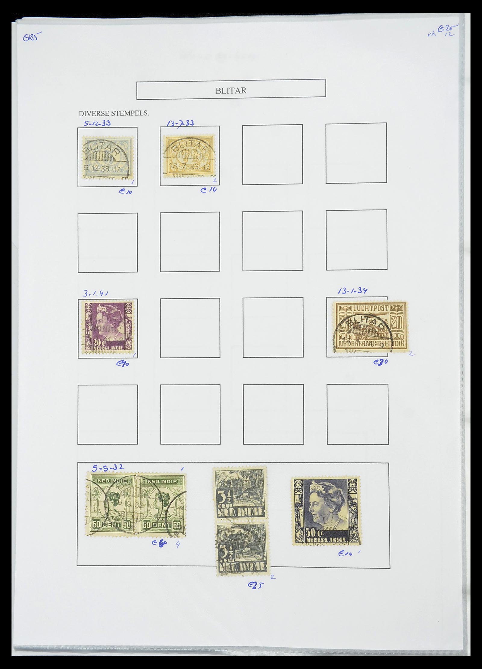 34693 100 - Stamp Collection 34693 Dutch east Indies cancels 1917-1948.