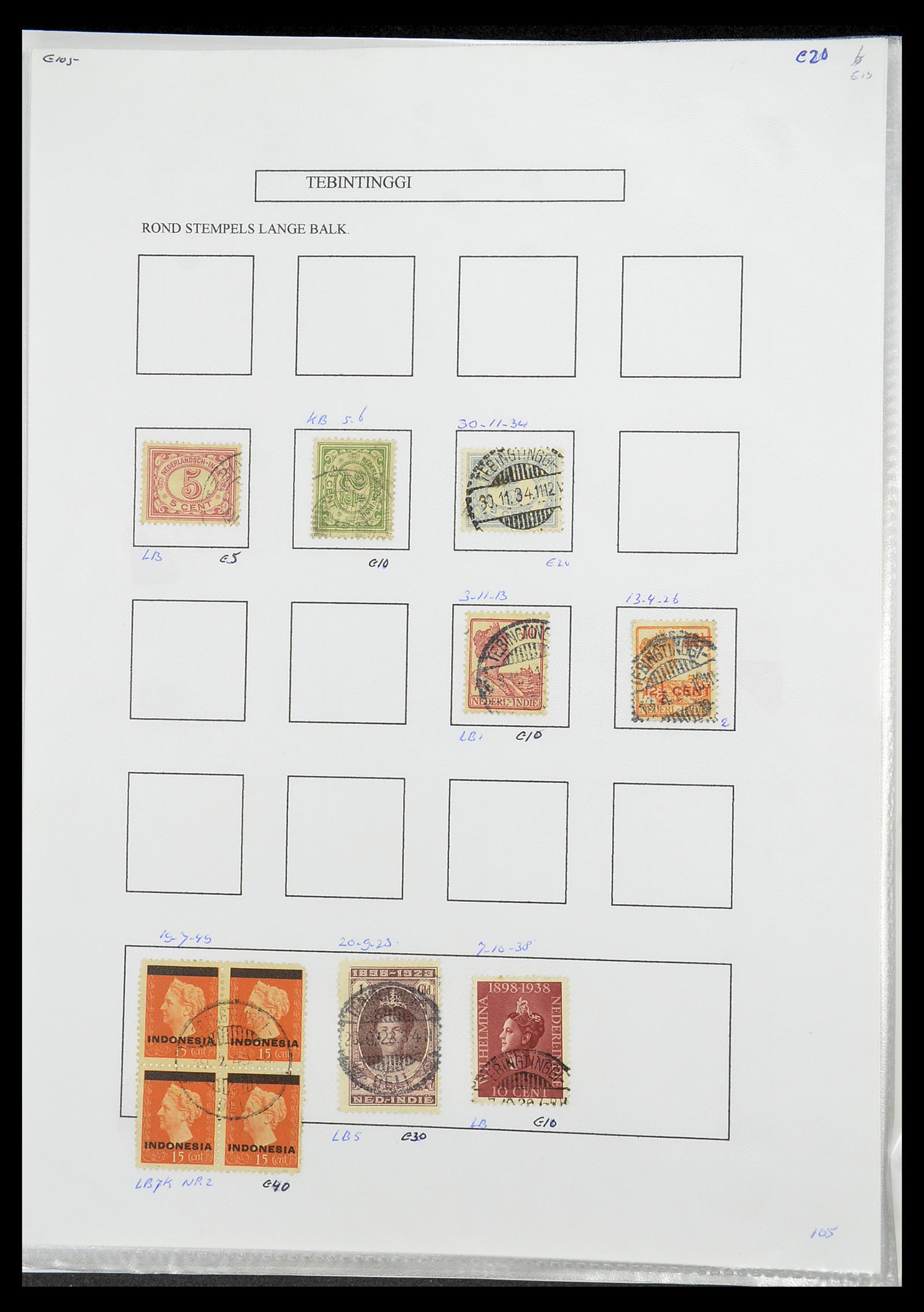 34693 417 - Postzegelverzameling 34693 Nederlands Indië stempels 1917-1948.