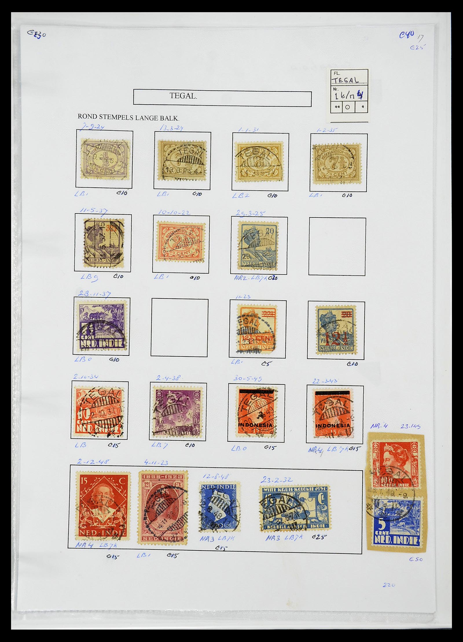34693 418 - Postzegelverzameling 34693 Nederlands Indië stempels 1917-1948.