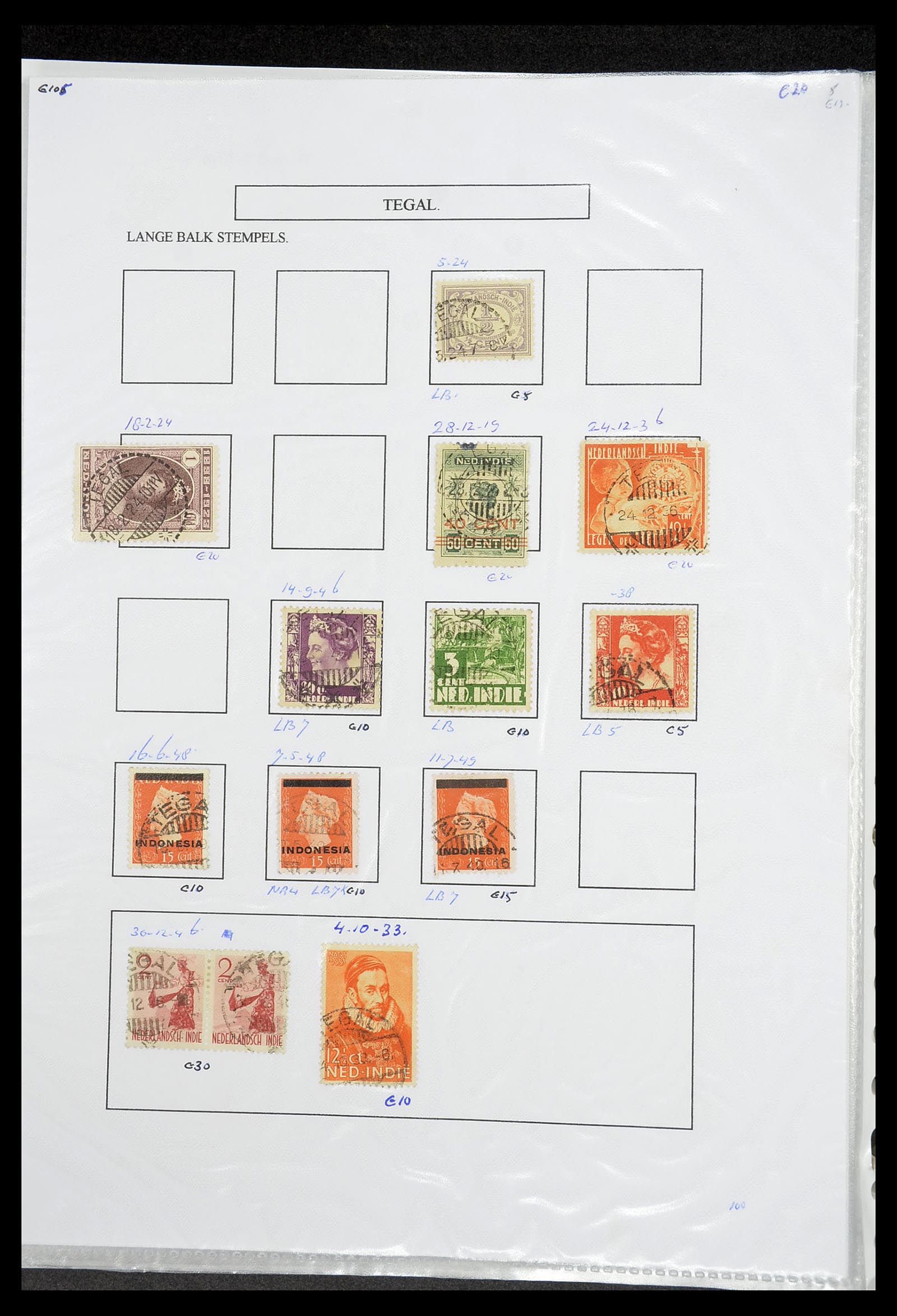 34693 419 - Stamp Collection 34693 Dutch east Indies cancels 1917-1948.
