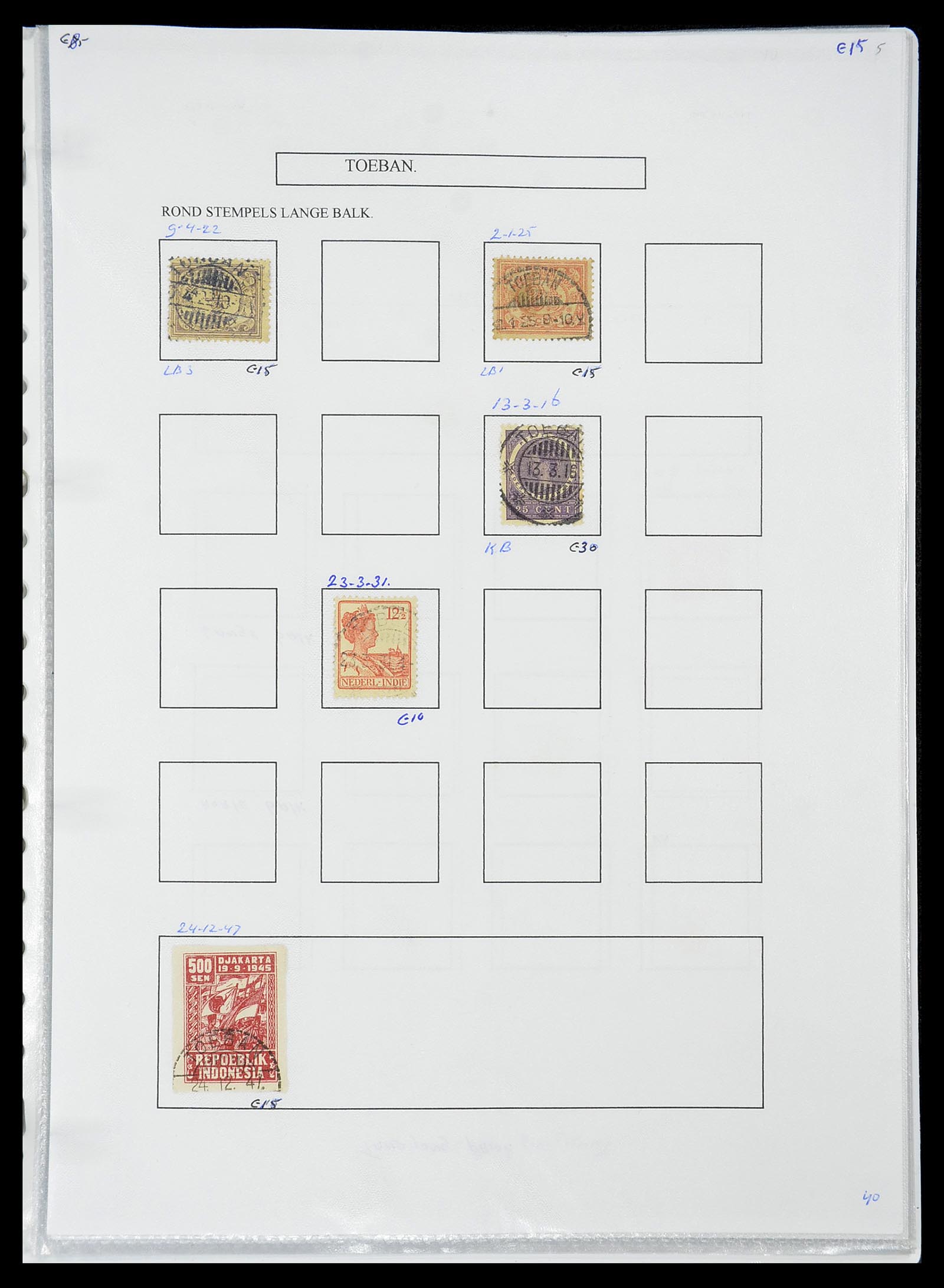 34693 452 - Postzegelverzameling 34693 Nederlands Indië stempels 1917-1948.