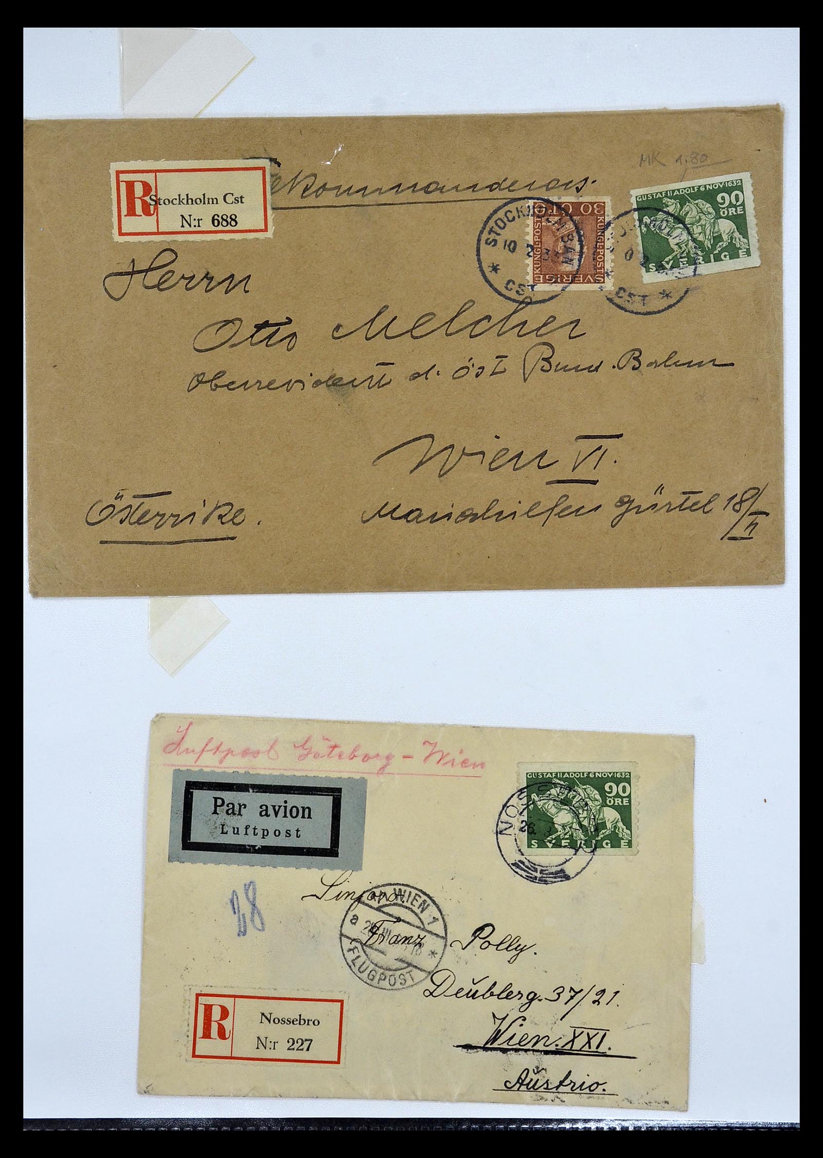 34817 012 - Postzegelverzameling 34817 Zweden brieven 1928-1945.