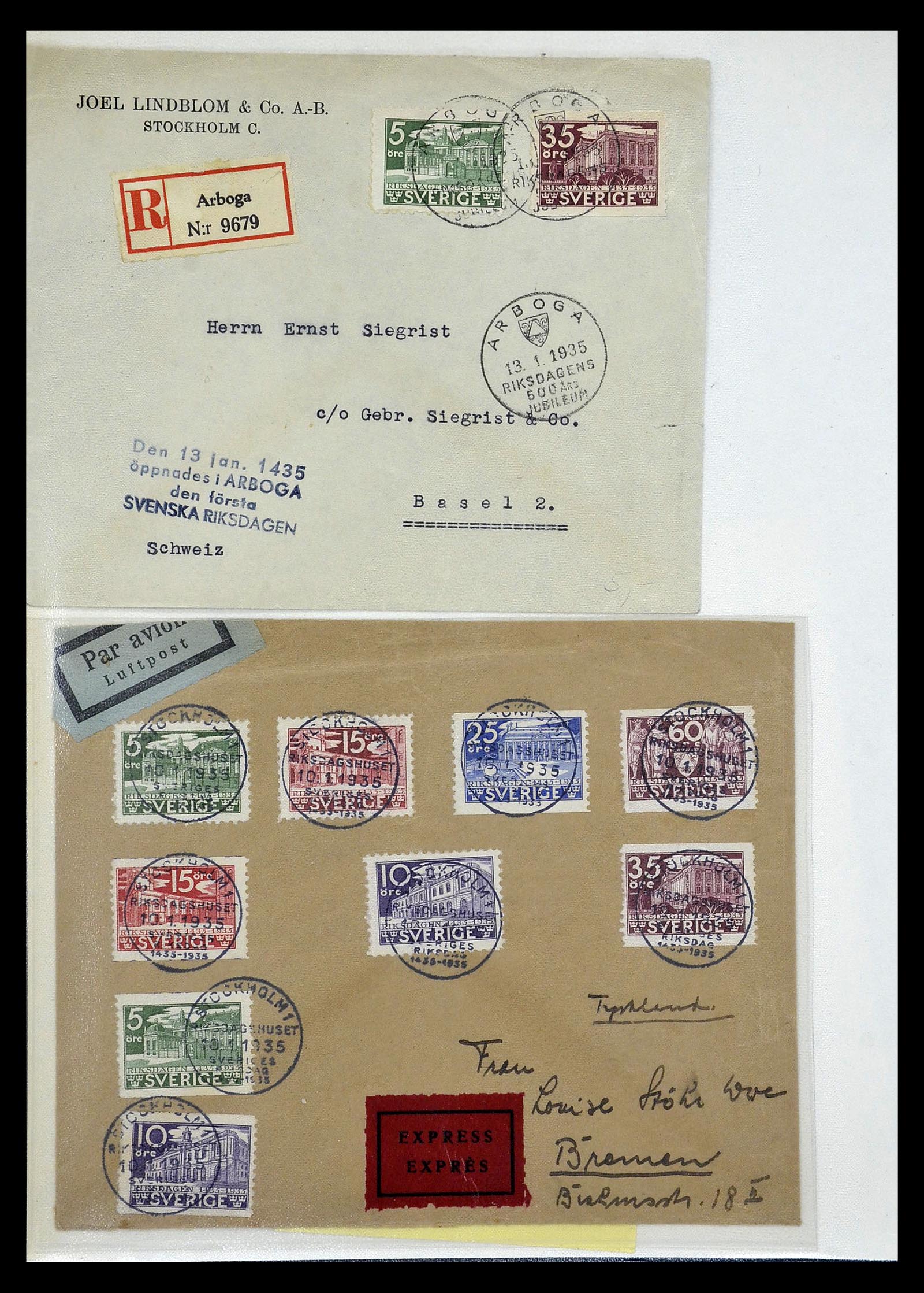 34817 015 - Postzegelverzameling 34817 Zweden brieven 1928-1945.