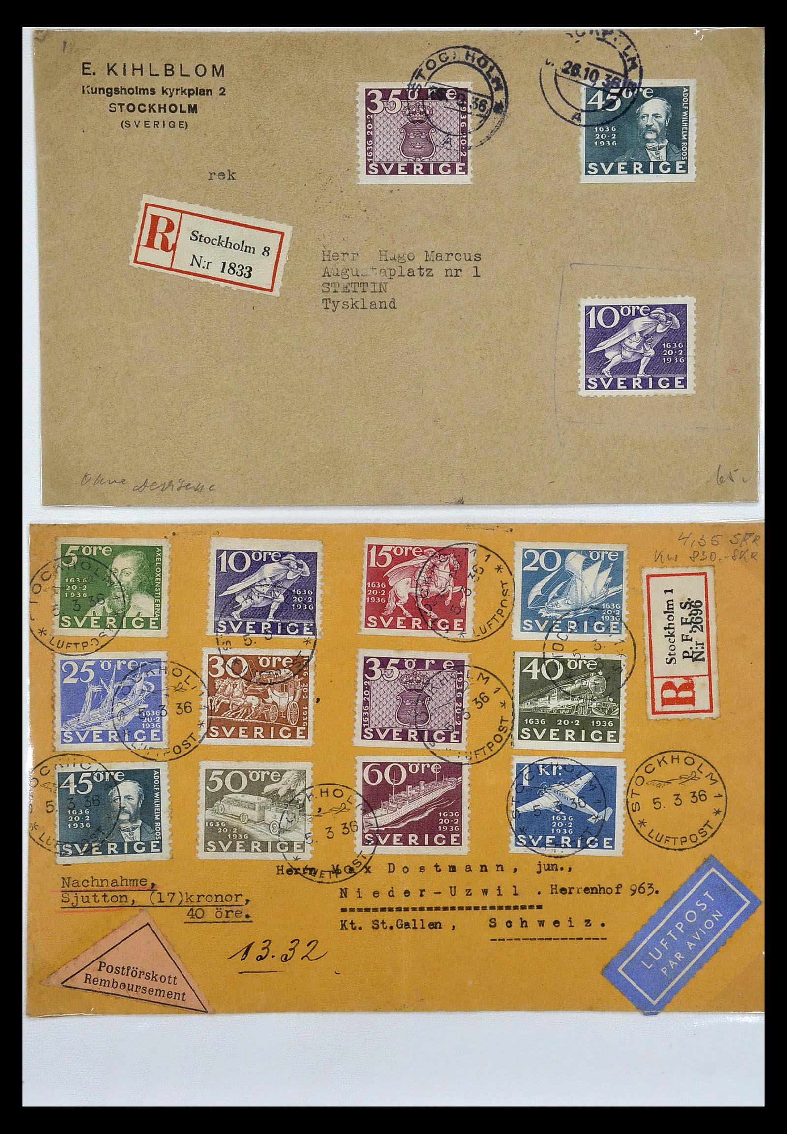 34817 017 - Postzegelverzameling 34817 Zweden brieven 1928-1945.