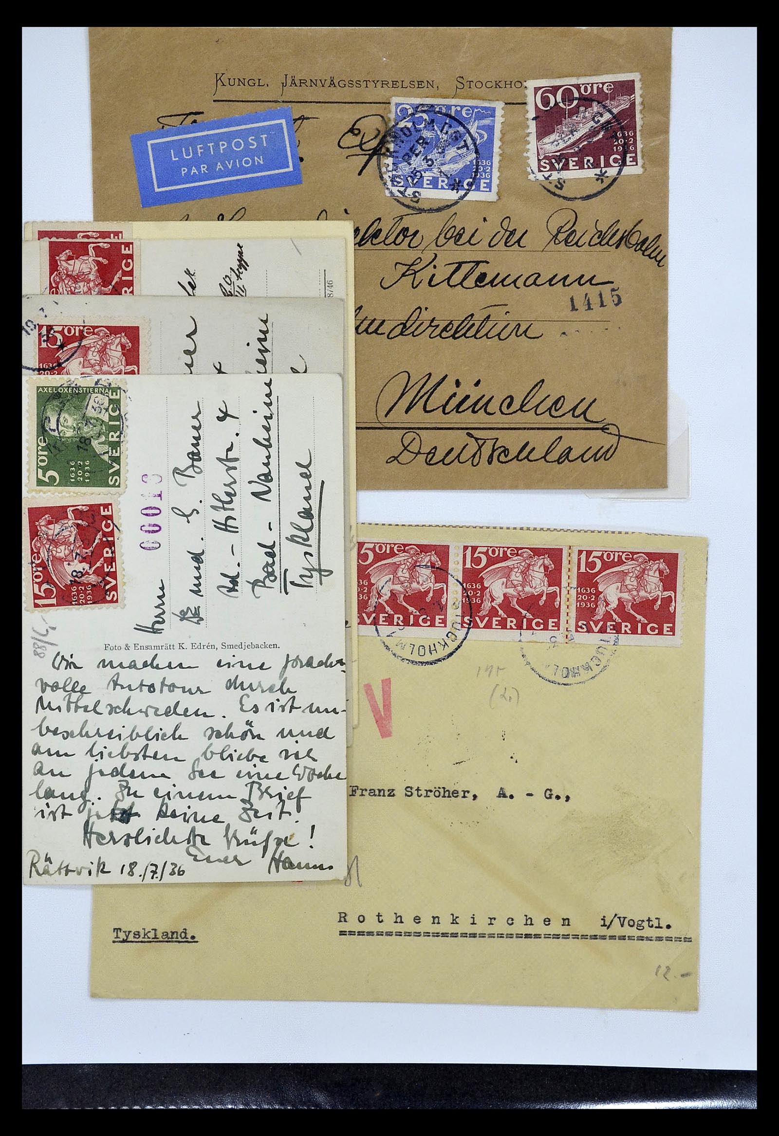34817 024 - Postzegelverzameling 34817 Zweden brieven 1928-1945.