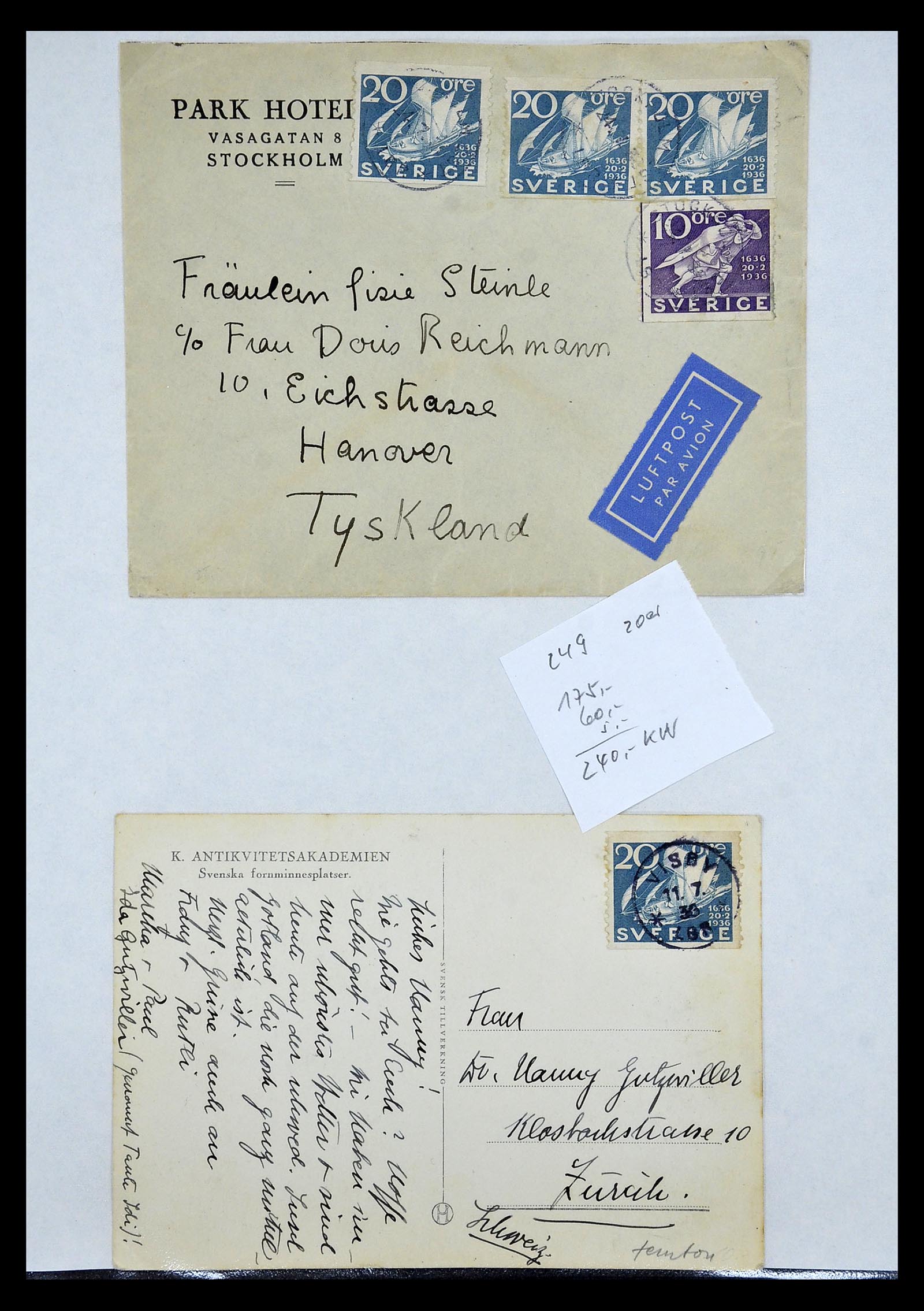 34817 026 - Postzegelverzameling 34817 Zweden brieven 1928-1945.
