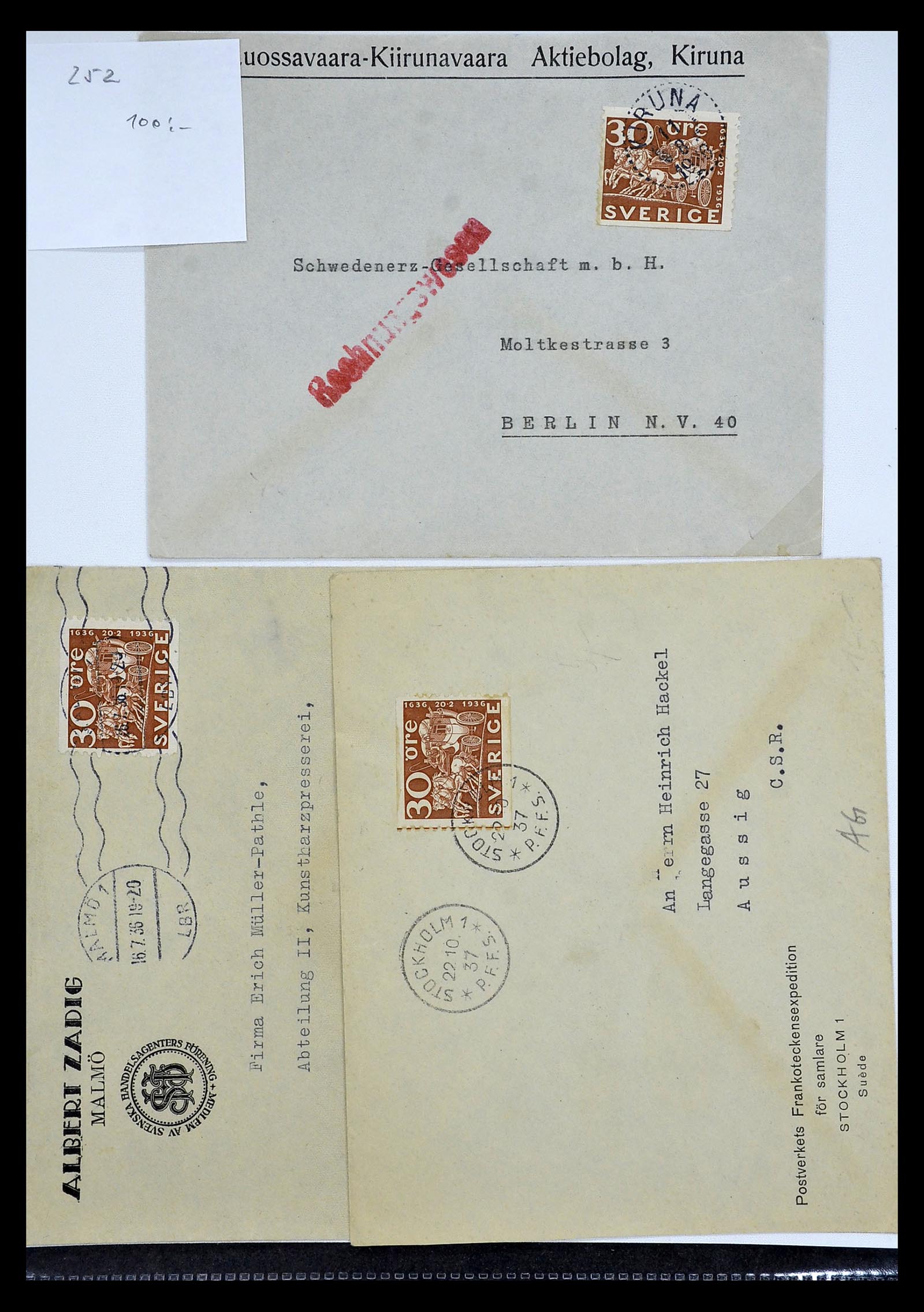 34817 030 - Postzegelverzameling 34817 Zweden brieven 1928-1945.