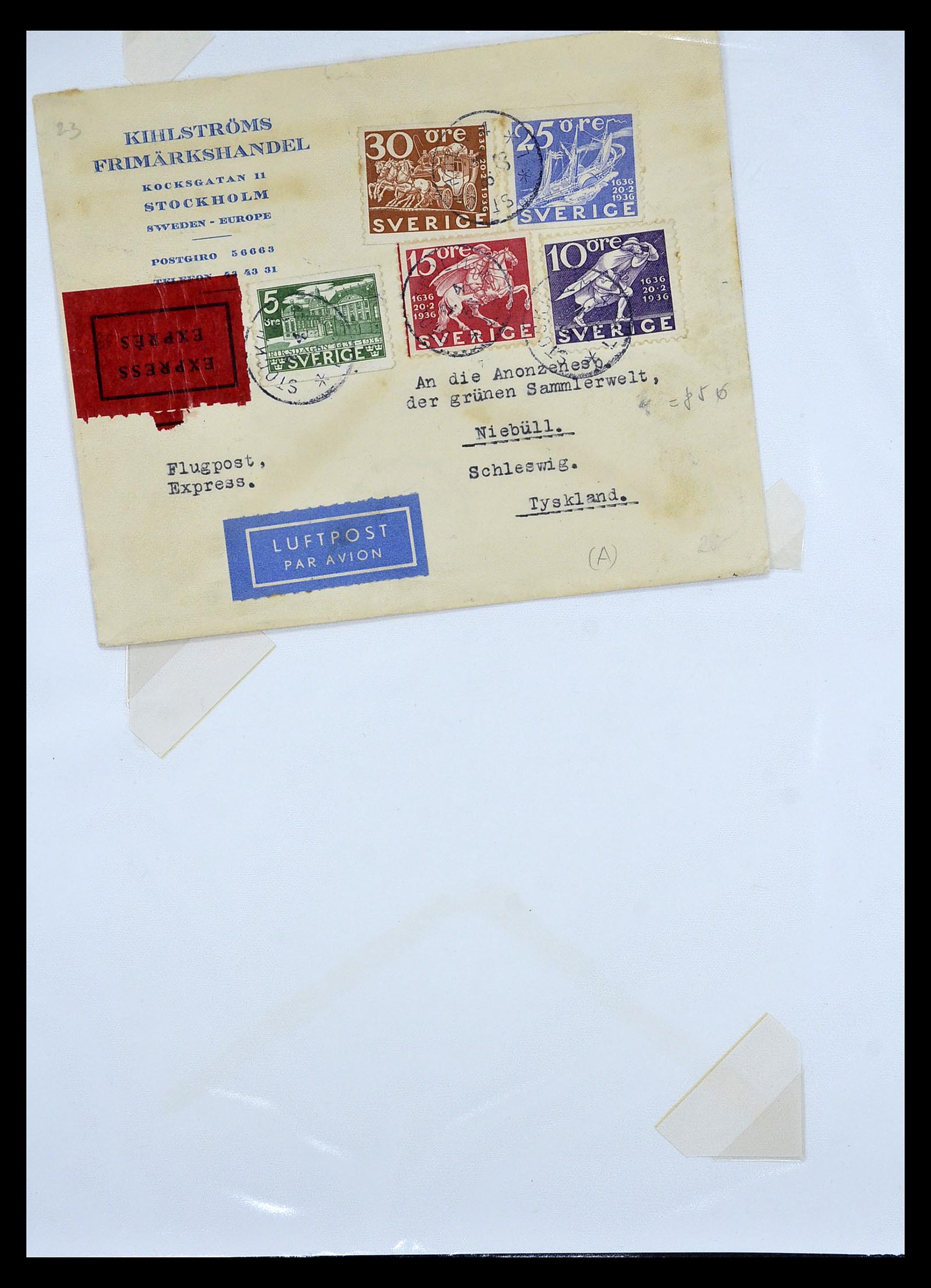34817 035 - Postzegelverzameling 34817 Zweden brieven 1928-1945.
