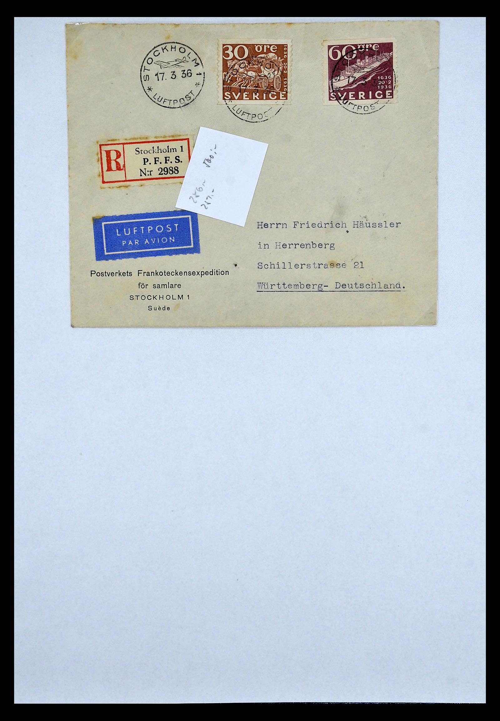 34817 036 - Postzegelverzameling 34817 Zweden brieven 1928-1945.