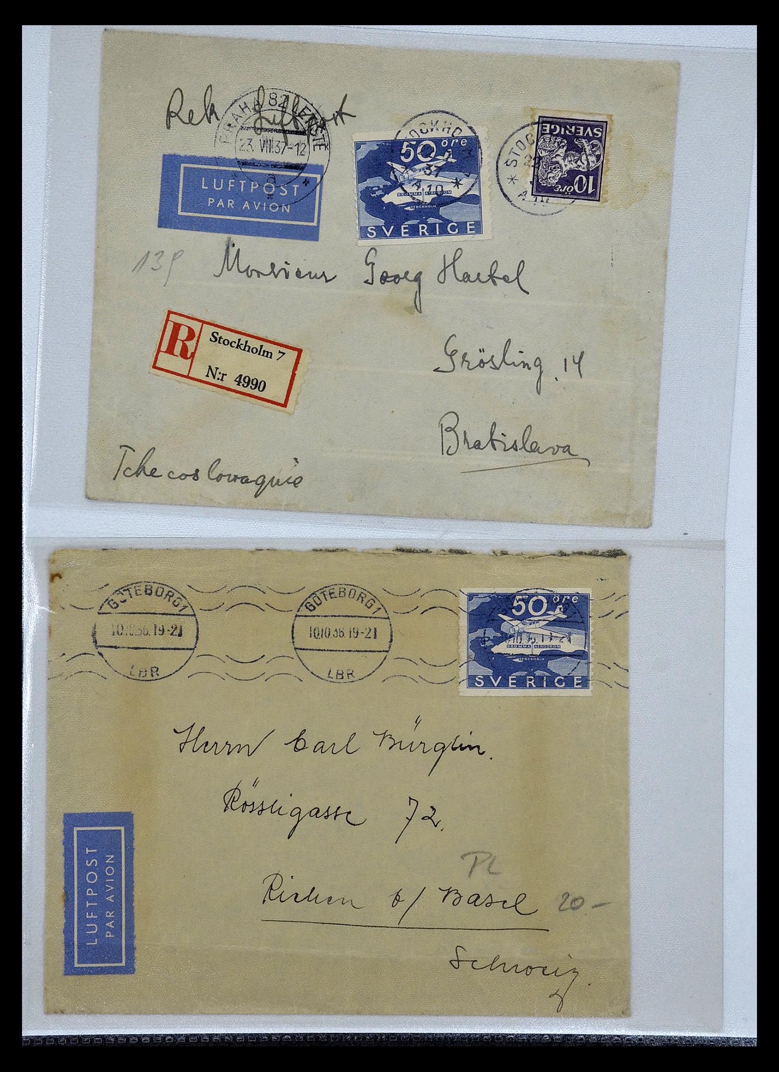 34817 040 - Postzegelverzameling 34817 Zweden brieven 1928-1945.