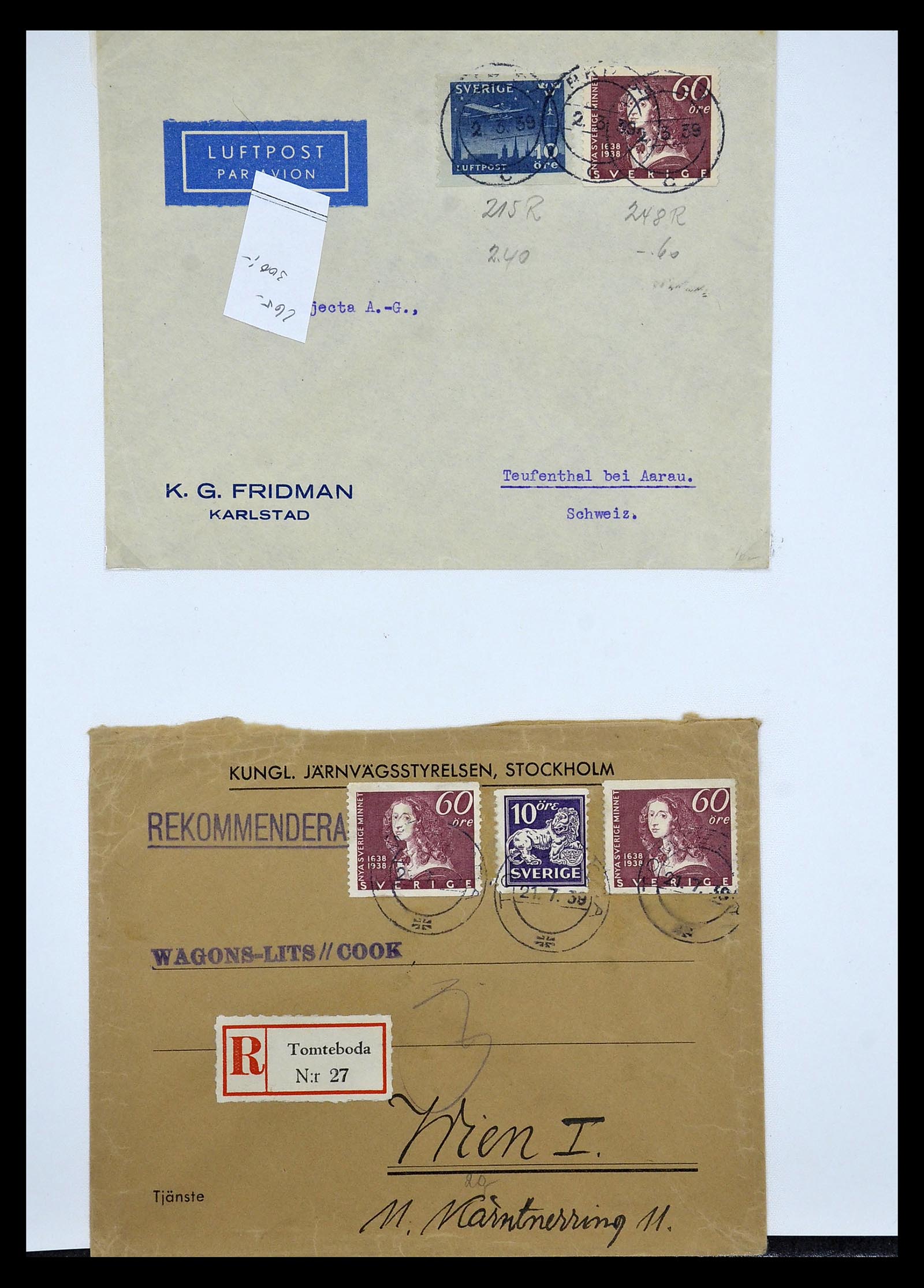 34817 047 - Postzegelverzameling 34817 Zweden brieven 1928-1945.