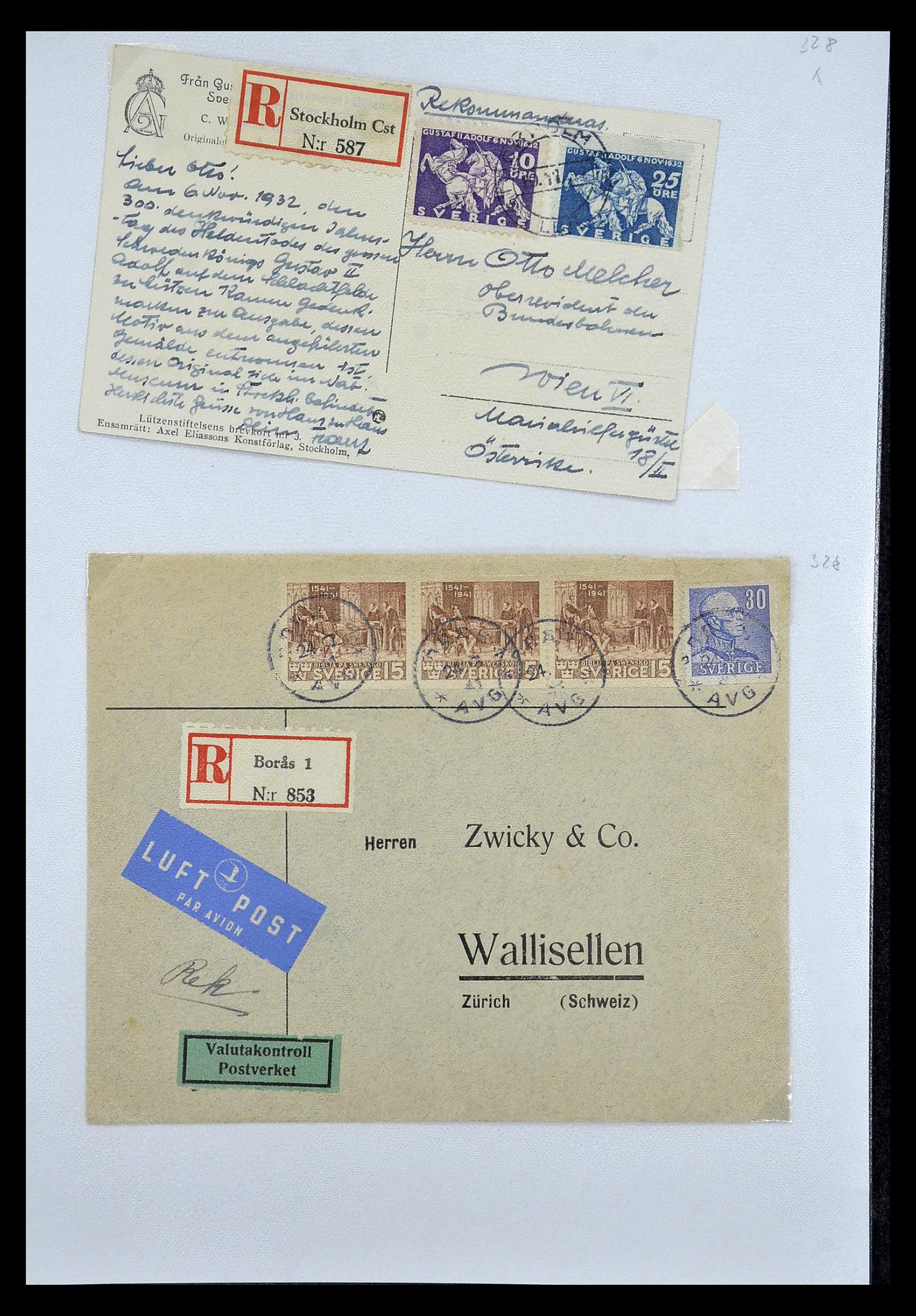 34817 050 - Postzegelverzameling 34817 Zweden brieven 1928-1945.
