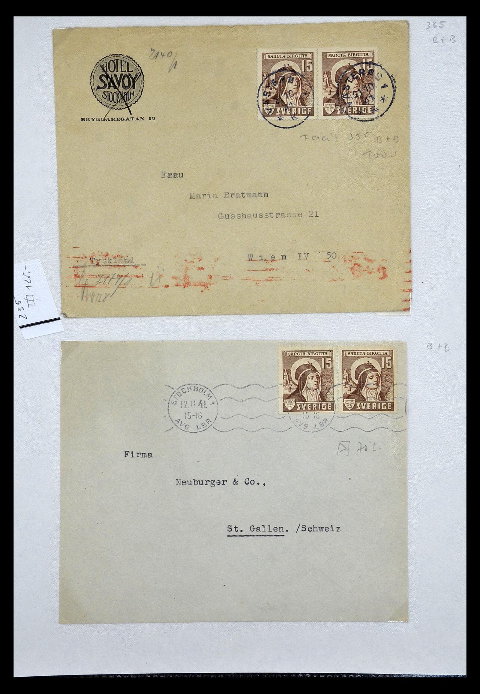 34817 051 - Postzegelverzameling 34817 Zweden brieven 1928-1945.