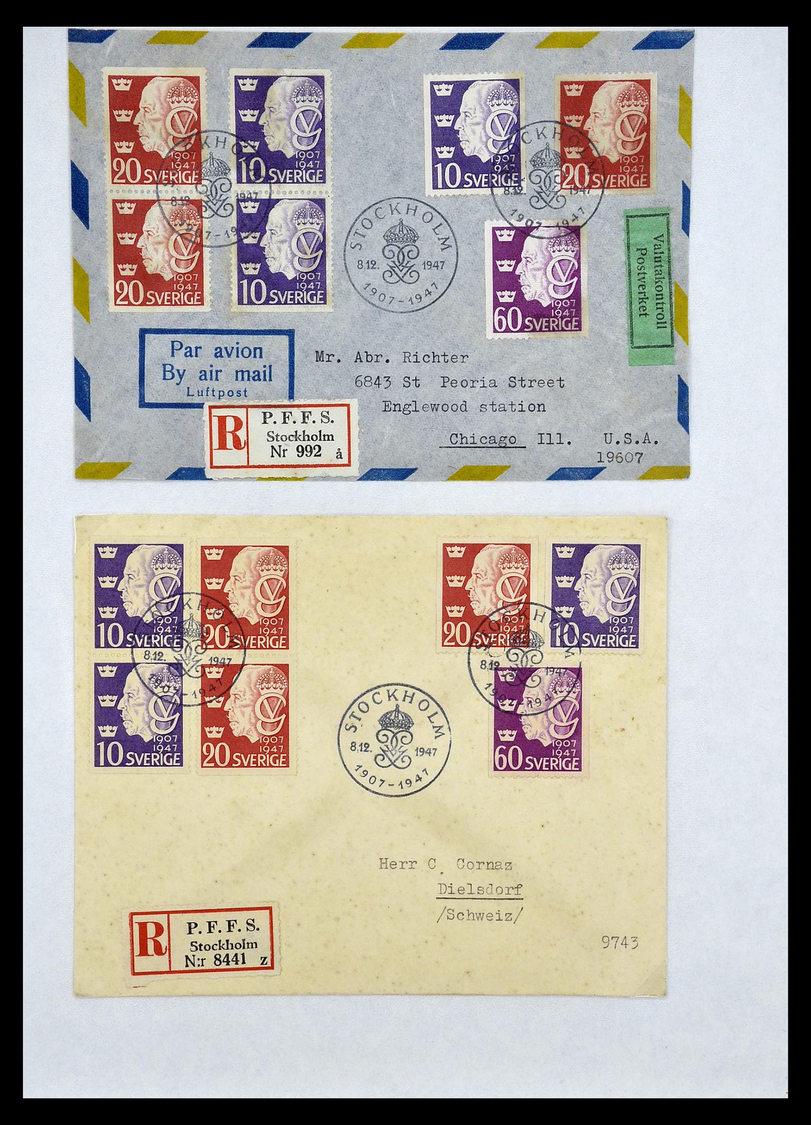 34817 066 - Postzegelverzameling 34817 Zweden brieven 1928-1945.
