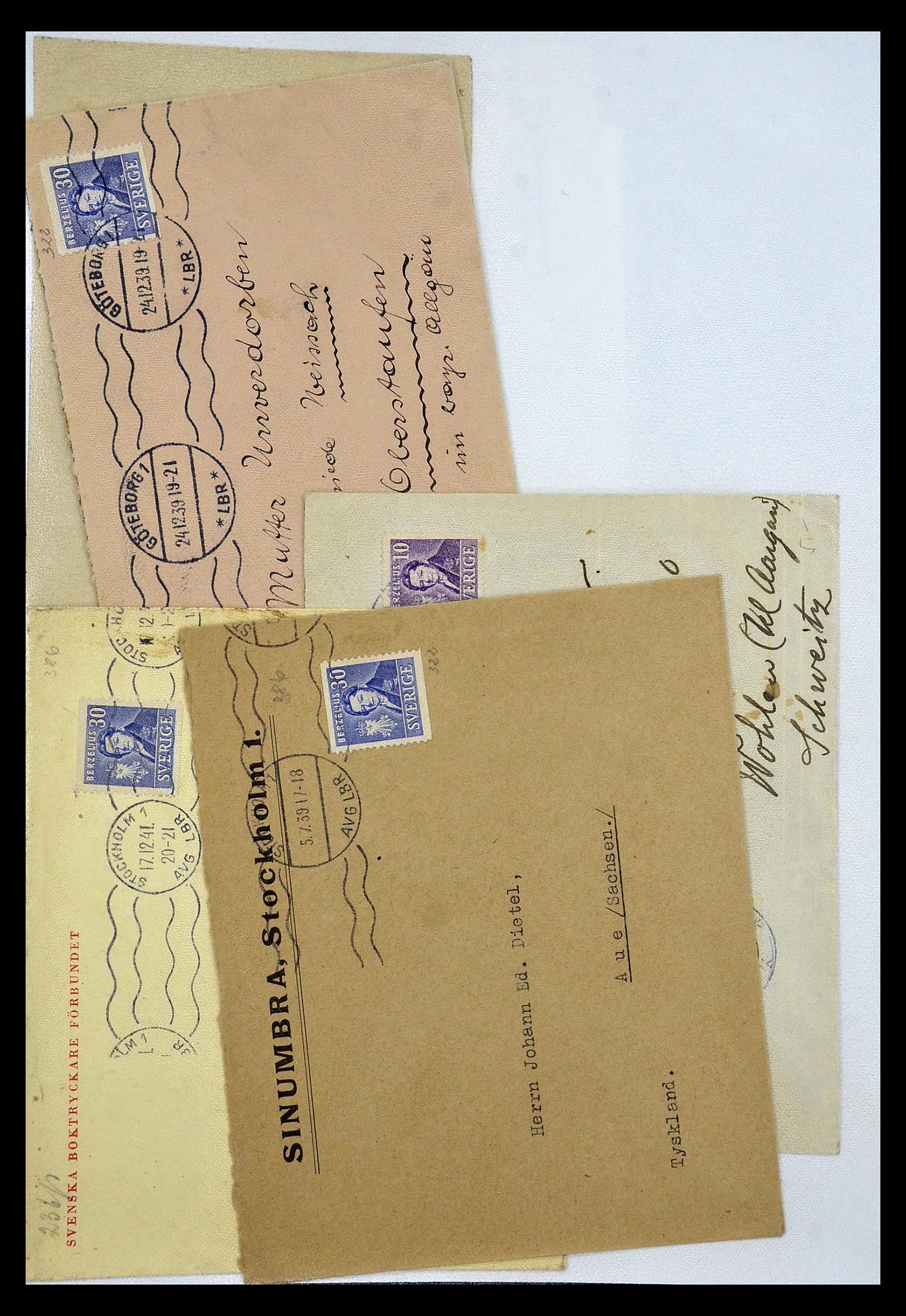 34817 067 - Postzegelverzameling 34817 Zweden brieven 1928-1945.