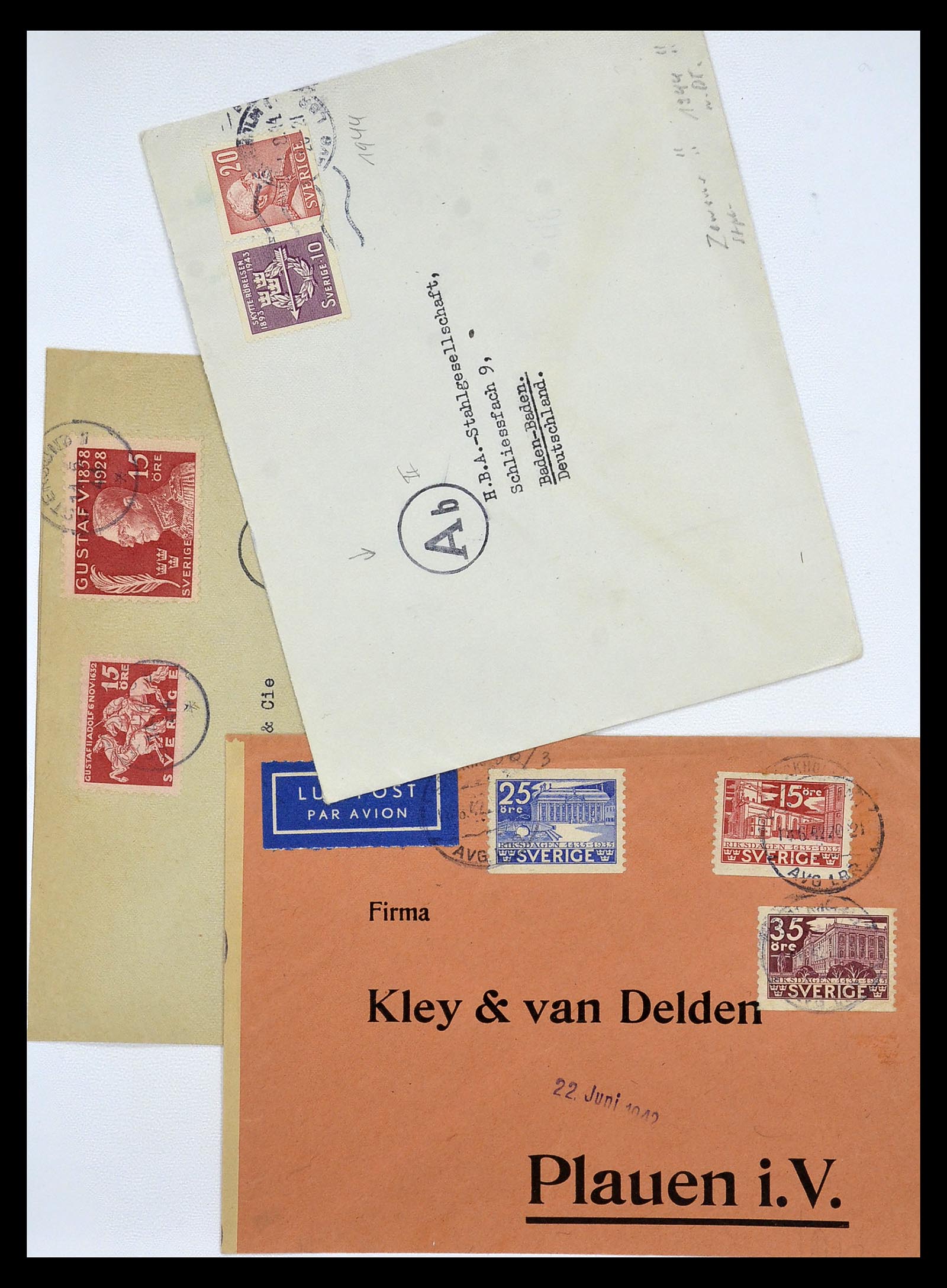 34817 069 - Postzegelverzameling 34817 Zweden brieven 1928-1945.