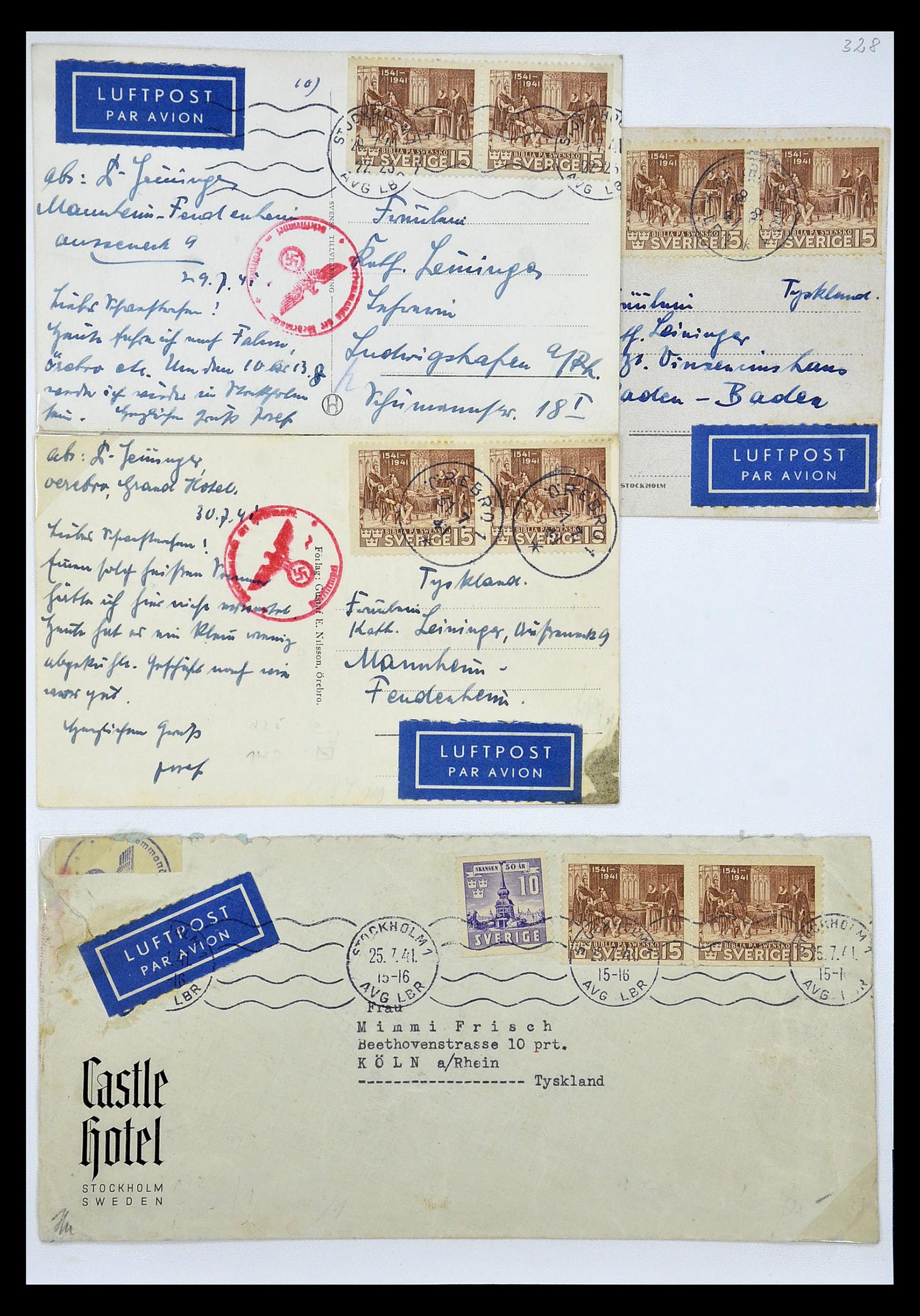 34817 072 - Postzegelverzameling 34817 Zweden brieven 1928-1945.
