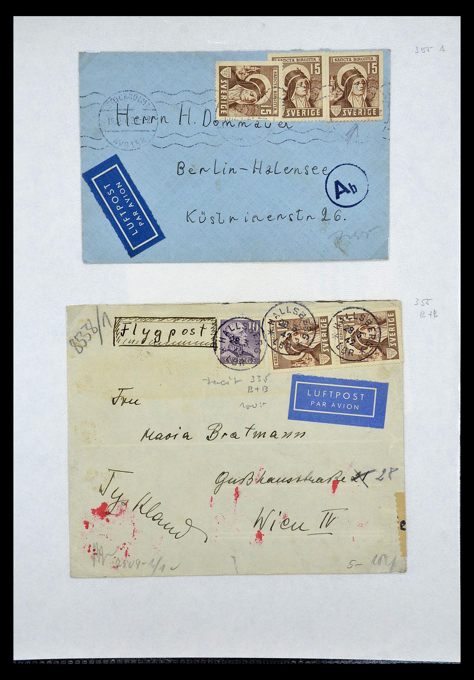 34817 073 - Postzegelverzameling 34817 Zweden brieven 1928-1945.