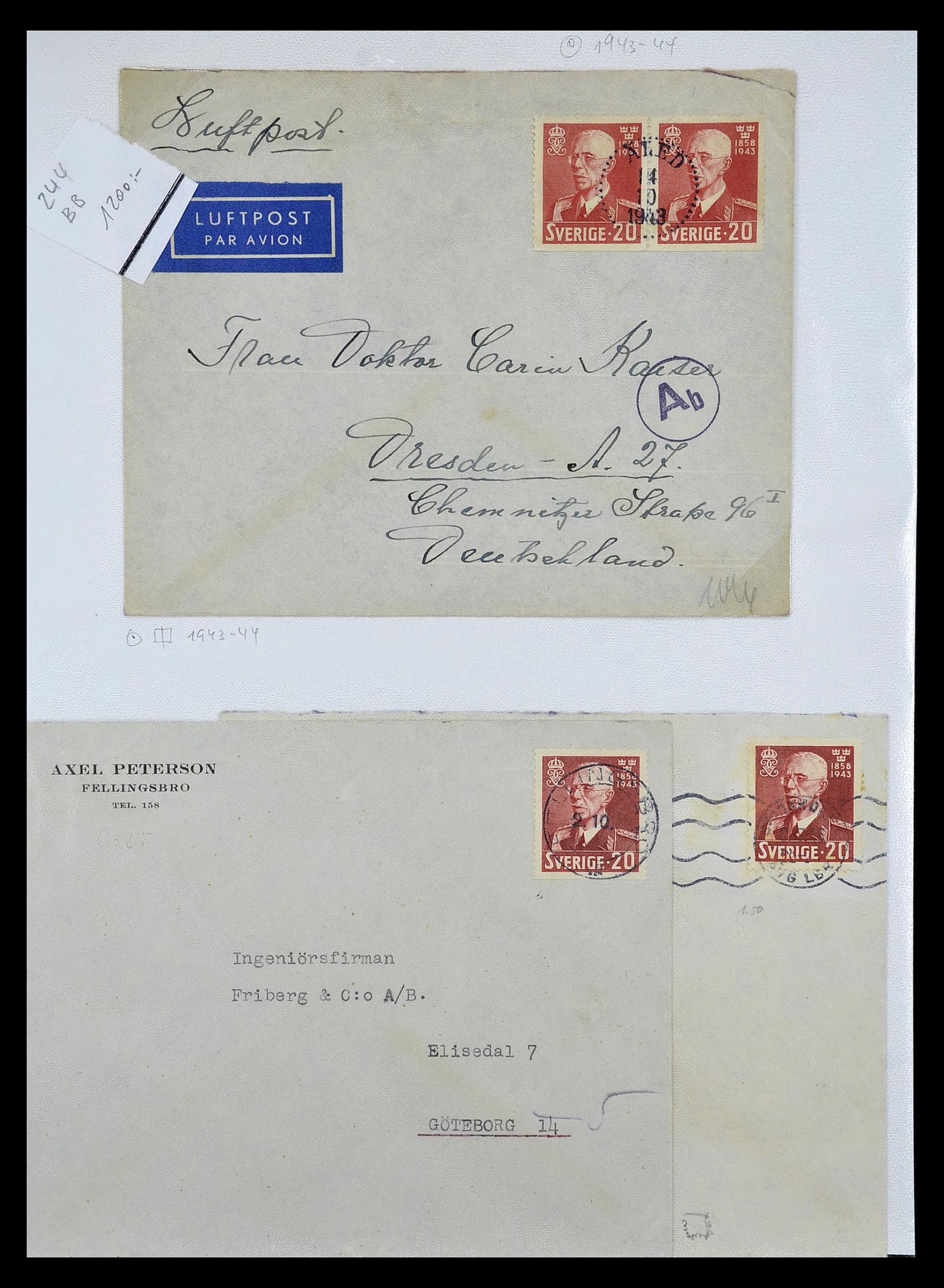 34817 075 - Postzegelverzameling 34817 Zweden brieven 1928-1945.