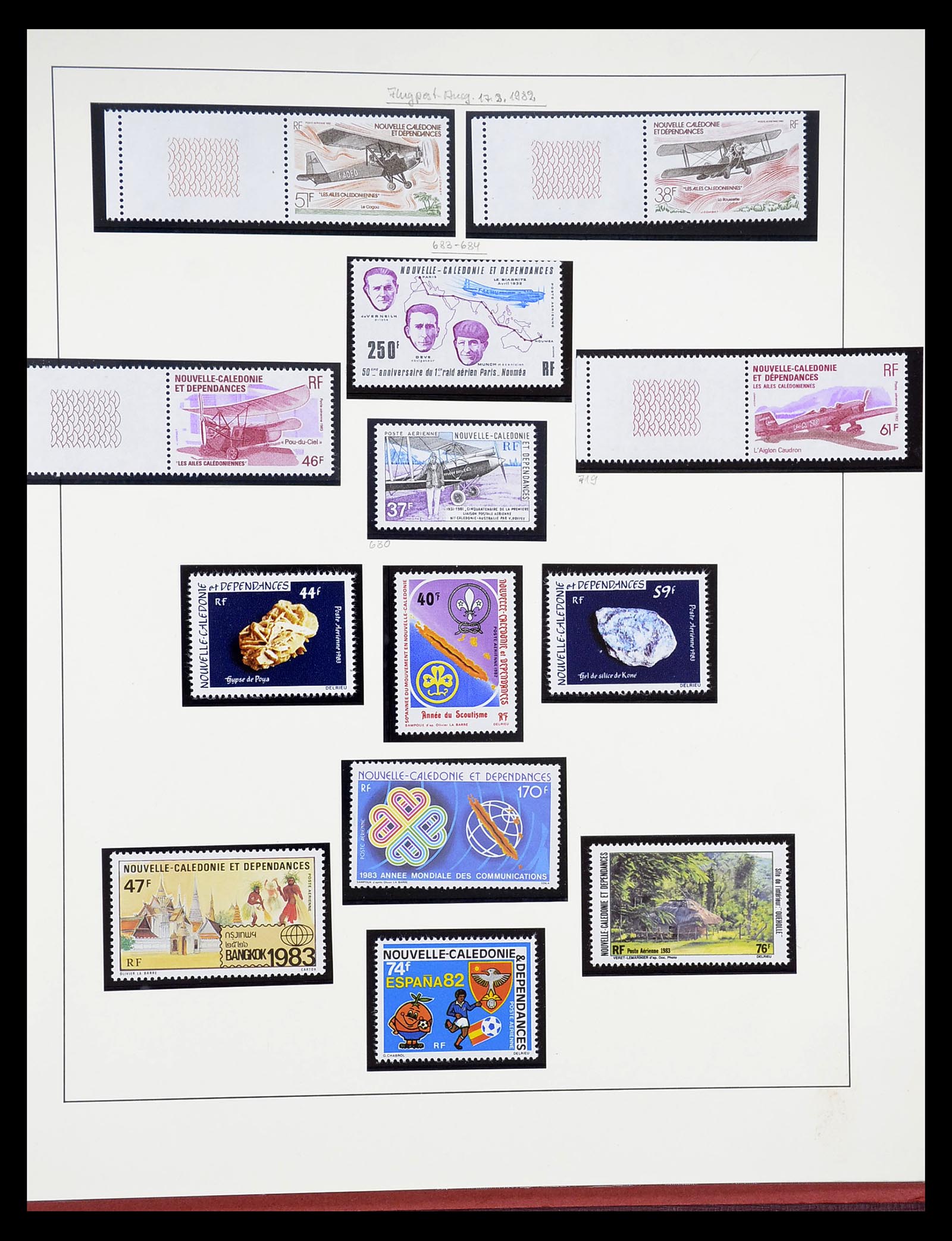 34823 028 - Postzegelverzameling 34823 Nieuw Caledonië luchtpost 1933-1985.