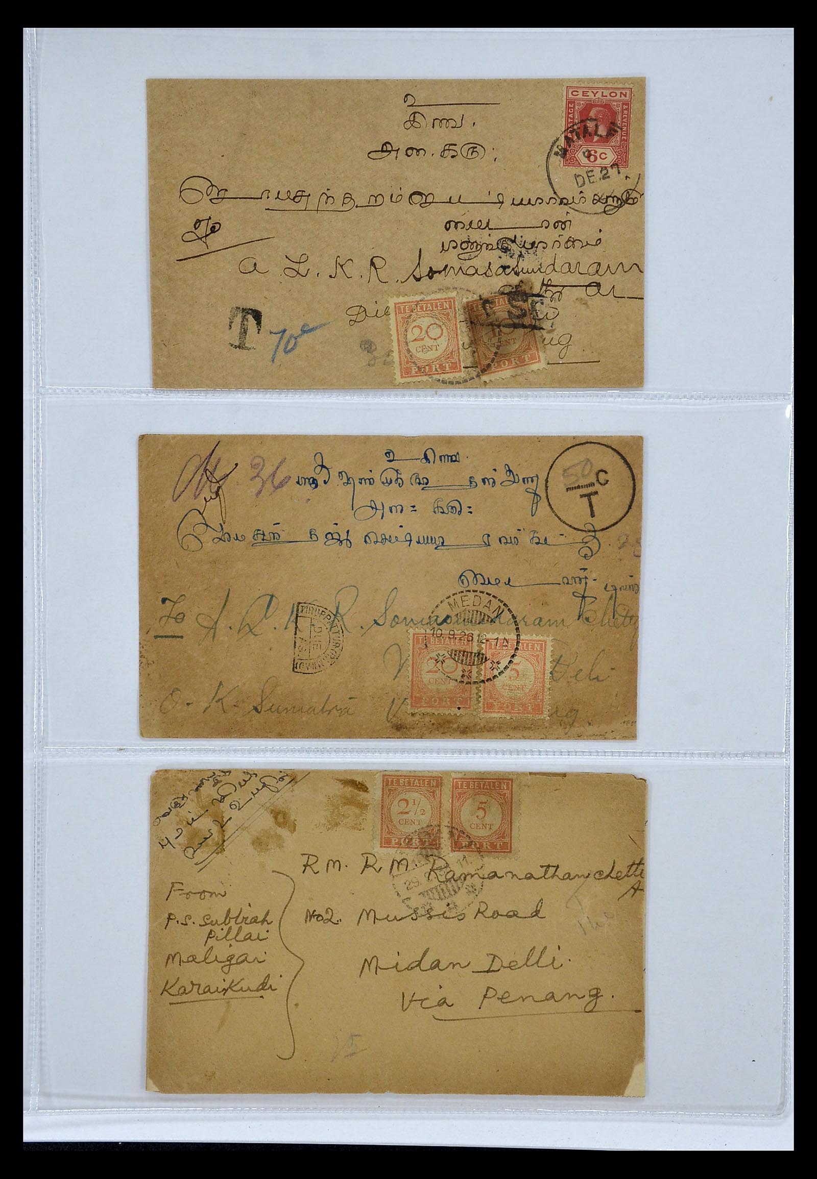 34829 003 - Postzegelverzameling 34829 Nederlands Indië port brieven 1921-1938.