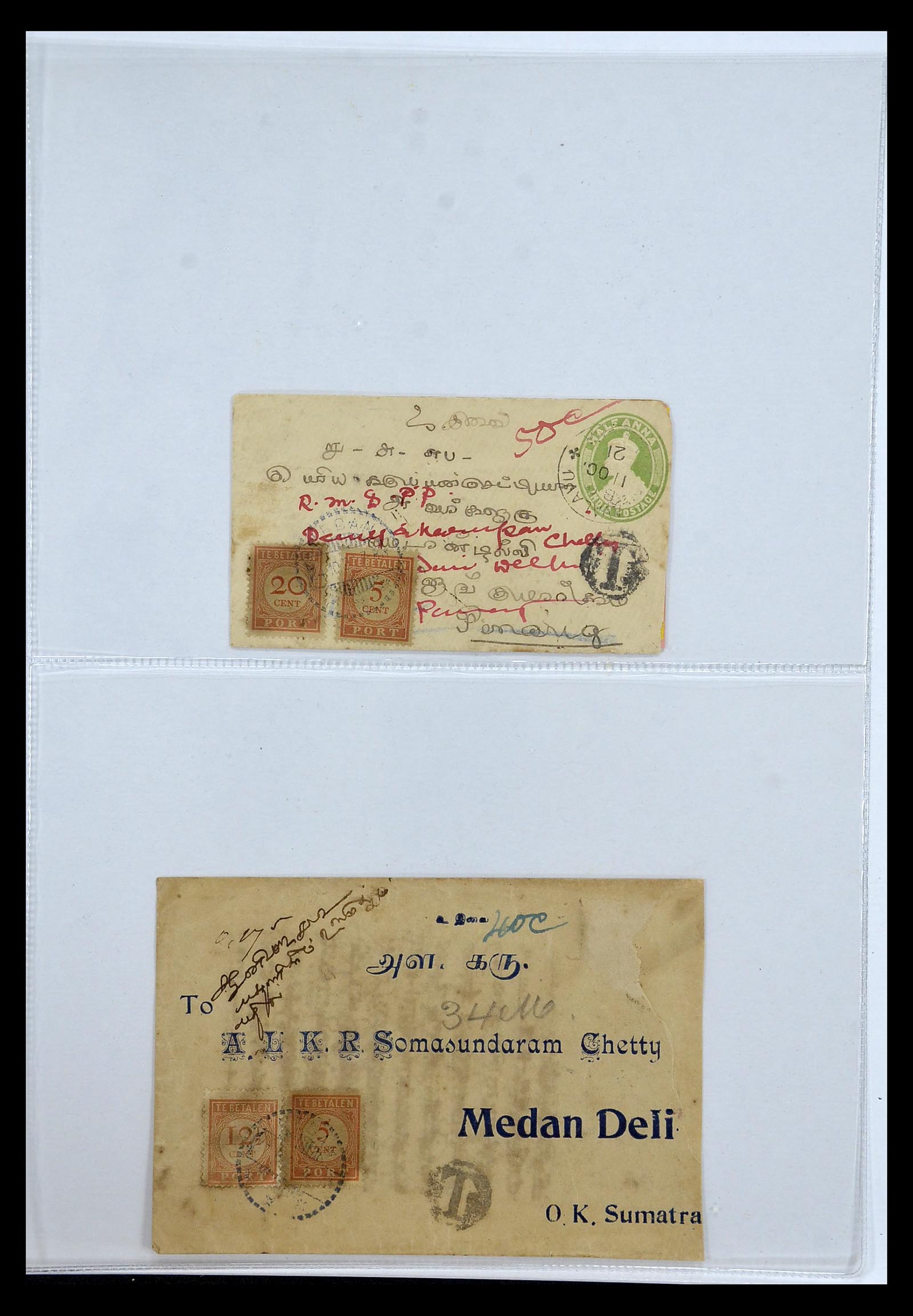 34829 005 - Postzegelverzameling 34829 Nederlands Indië port brieven 1921-1938.
