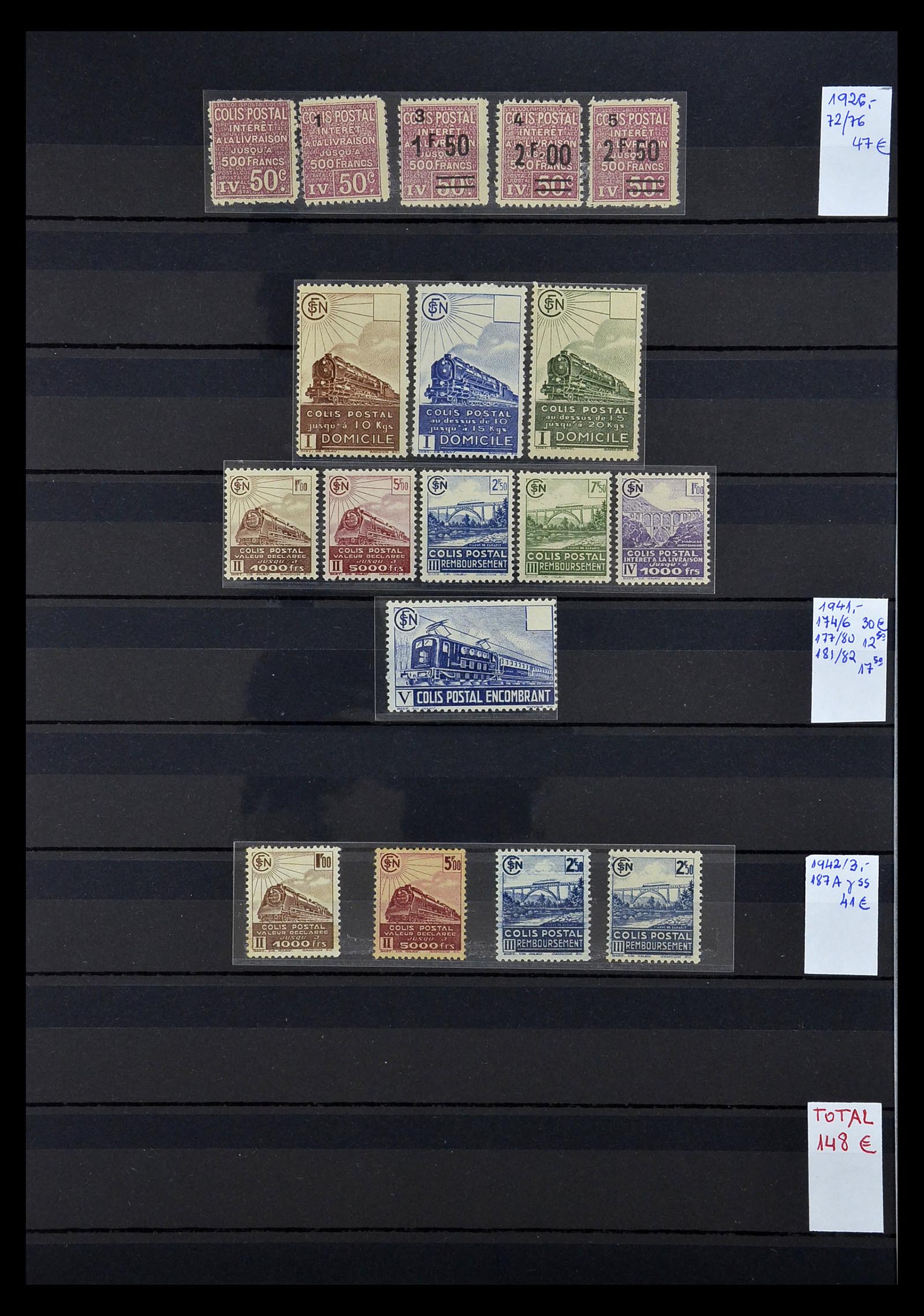 34994 003 - Stamp Collection 34994 France parcelpost stamps 1892-1945.