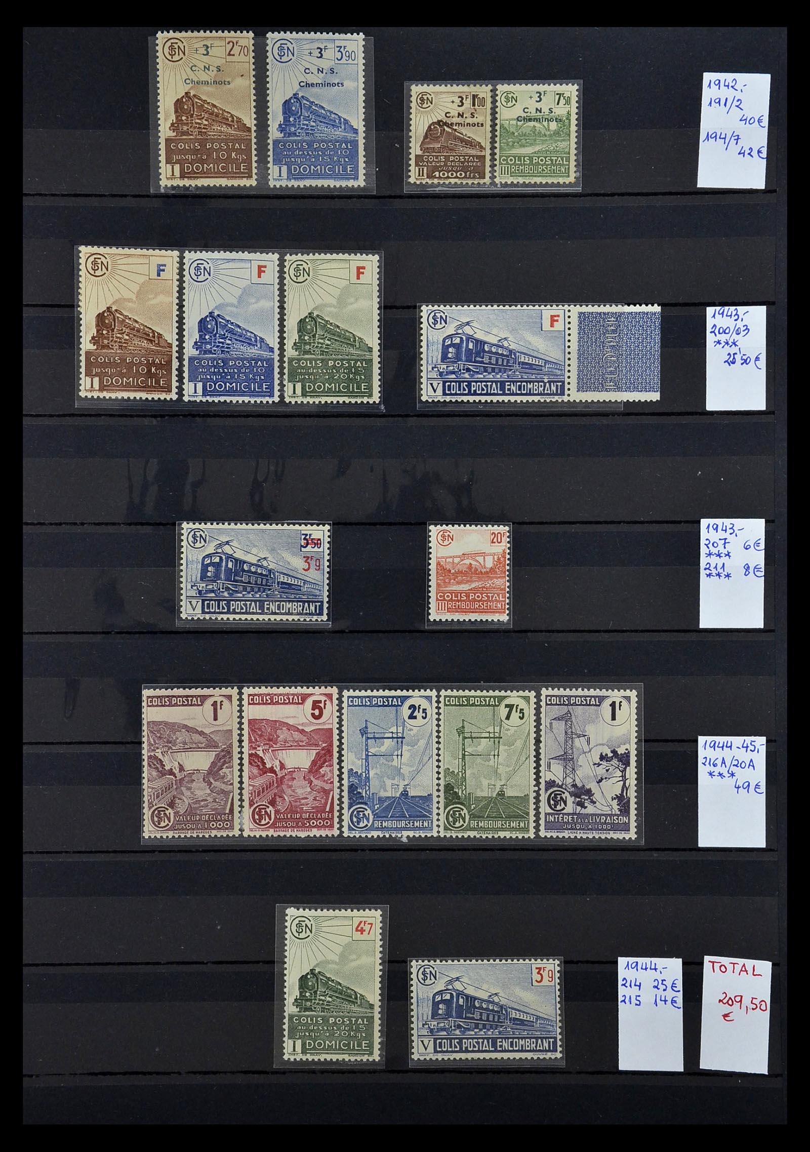 34994 004 - Stamp Collection 34994 France parcelpost stamps 1892-1945.