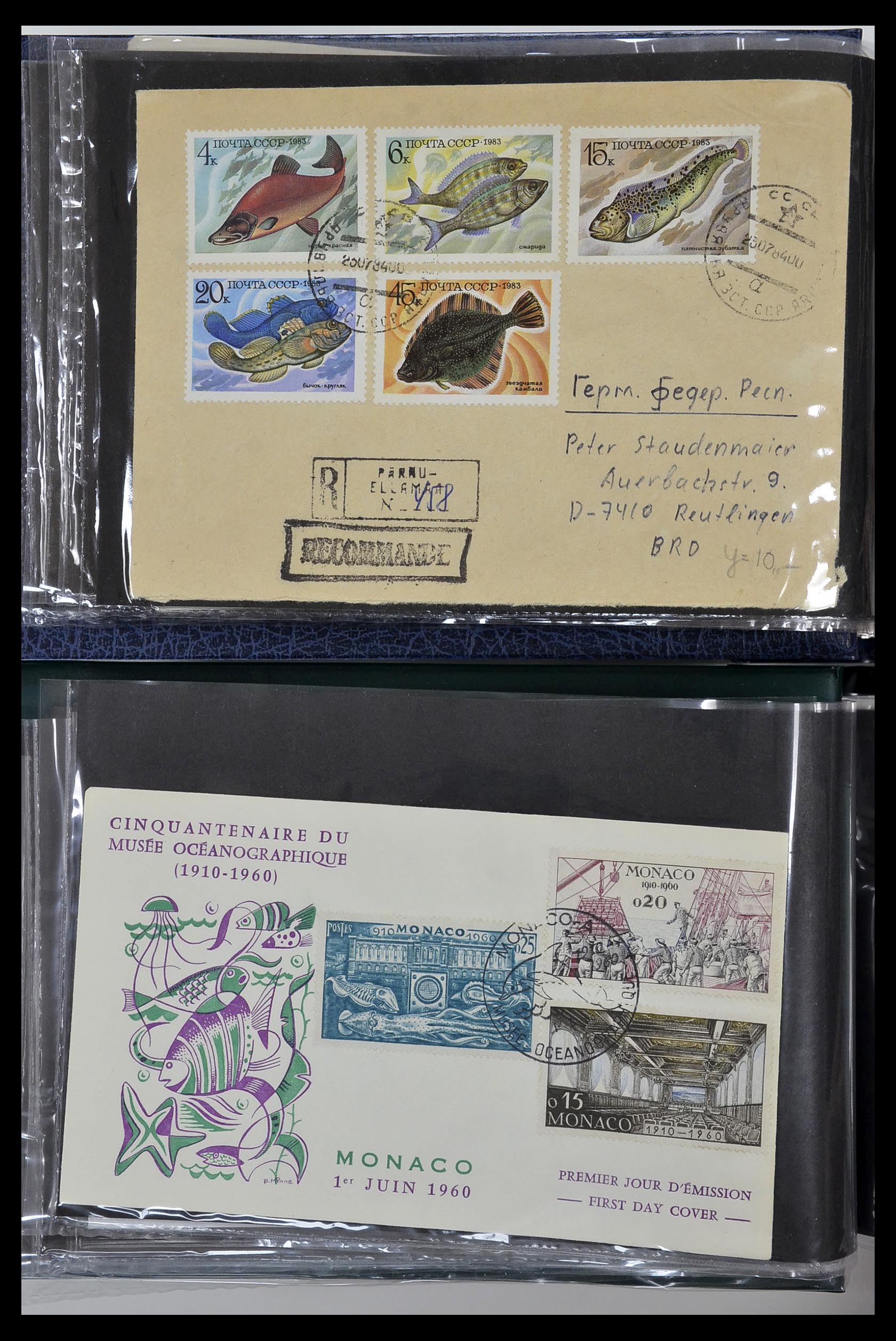 35076 007 - Stamp Collection 35076 Thematics fishes covers 1912-2000.
