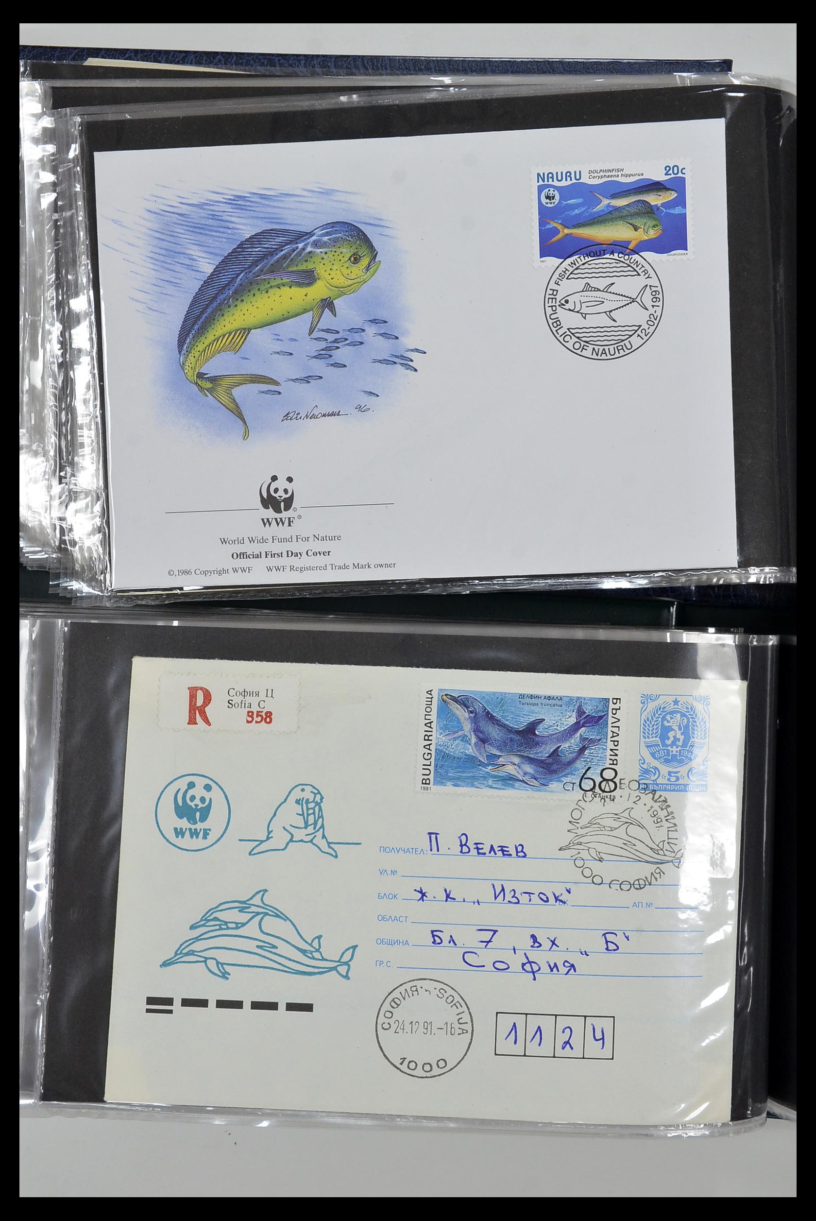 35076 046 - Stamp Collection 35076 Thematics fishes covers 1912-2000.
