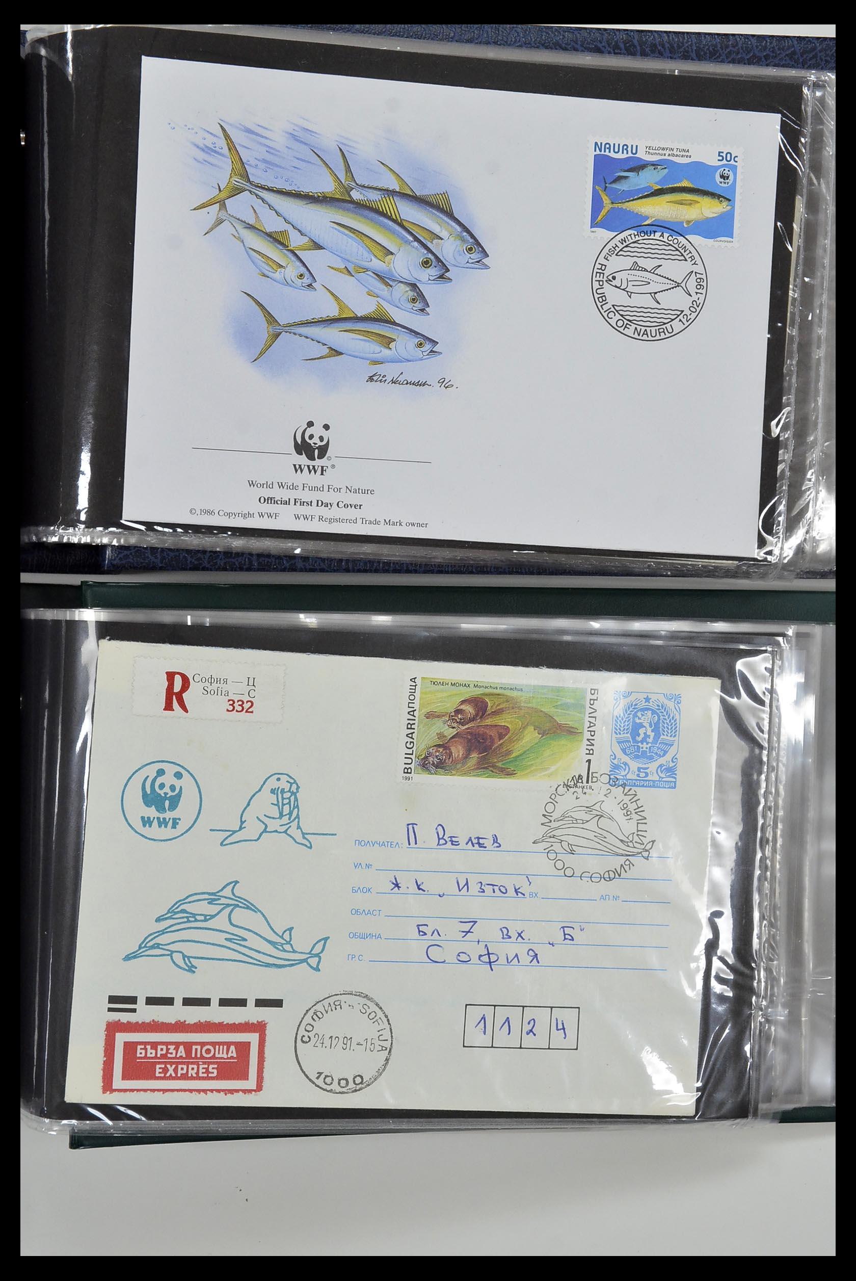 35076 048 - Stamp Collection 35076 Thematics fishes covers 1912-2000.