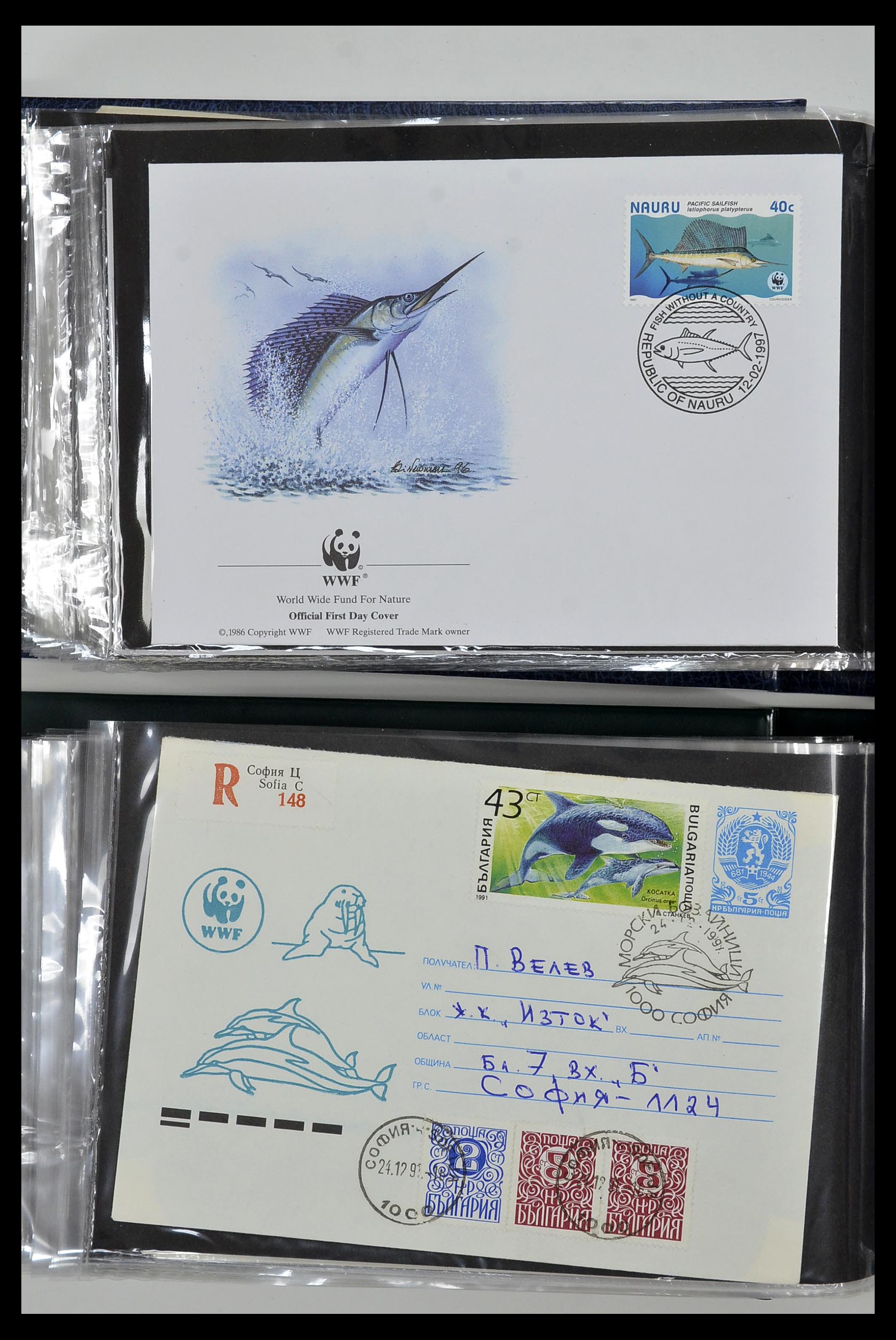 35076 049 - Stamp Collection 35076 Thematics fishes covers 1912-2000.