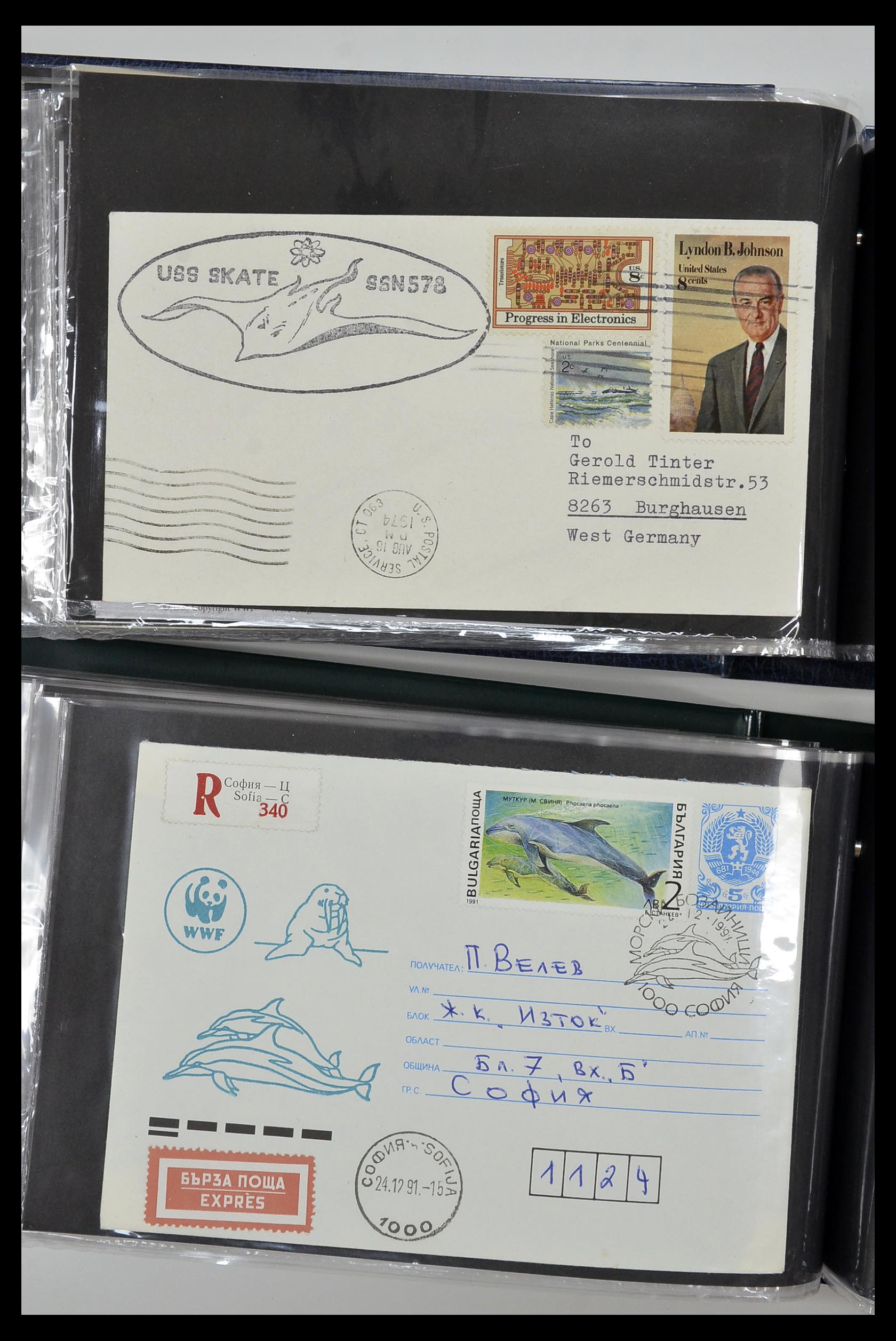 35076 052 - Stamp Collection 35076 Thematics fishes covers 1912-2000.